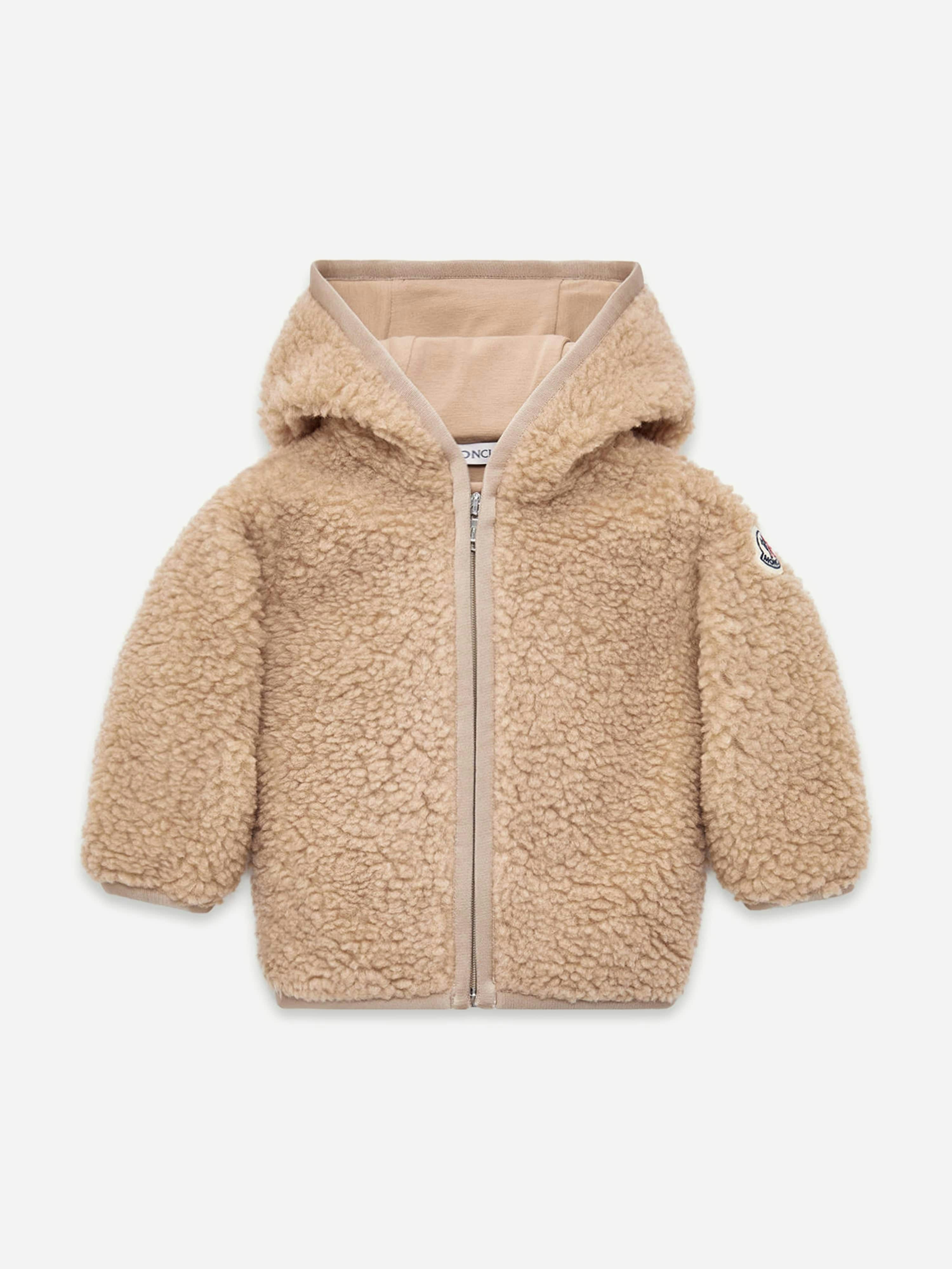 Moncler Enfant Men's Beige Baby Boys Teddy Fleece Zip Up Top In - 6 - 9 Mths