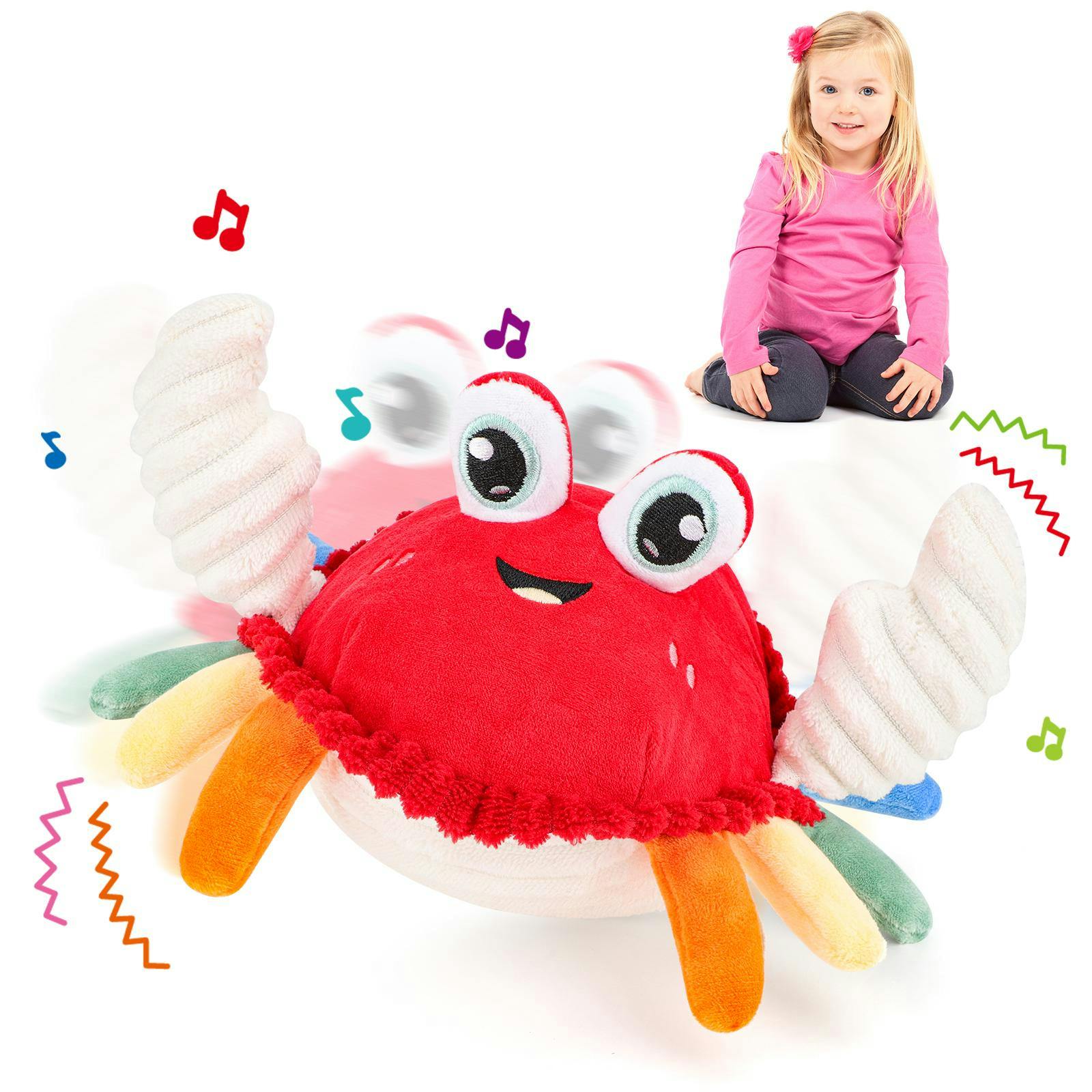Deao Toys Deao Plush Dancing Crab Toy - Musical Crawling Crab With Lights & Sounds, Interactive Sensory Toy For Toddlers 18M+