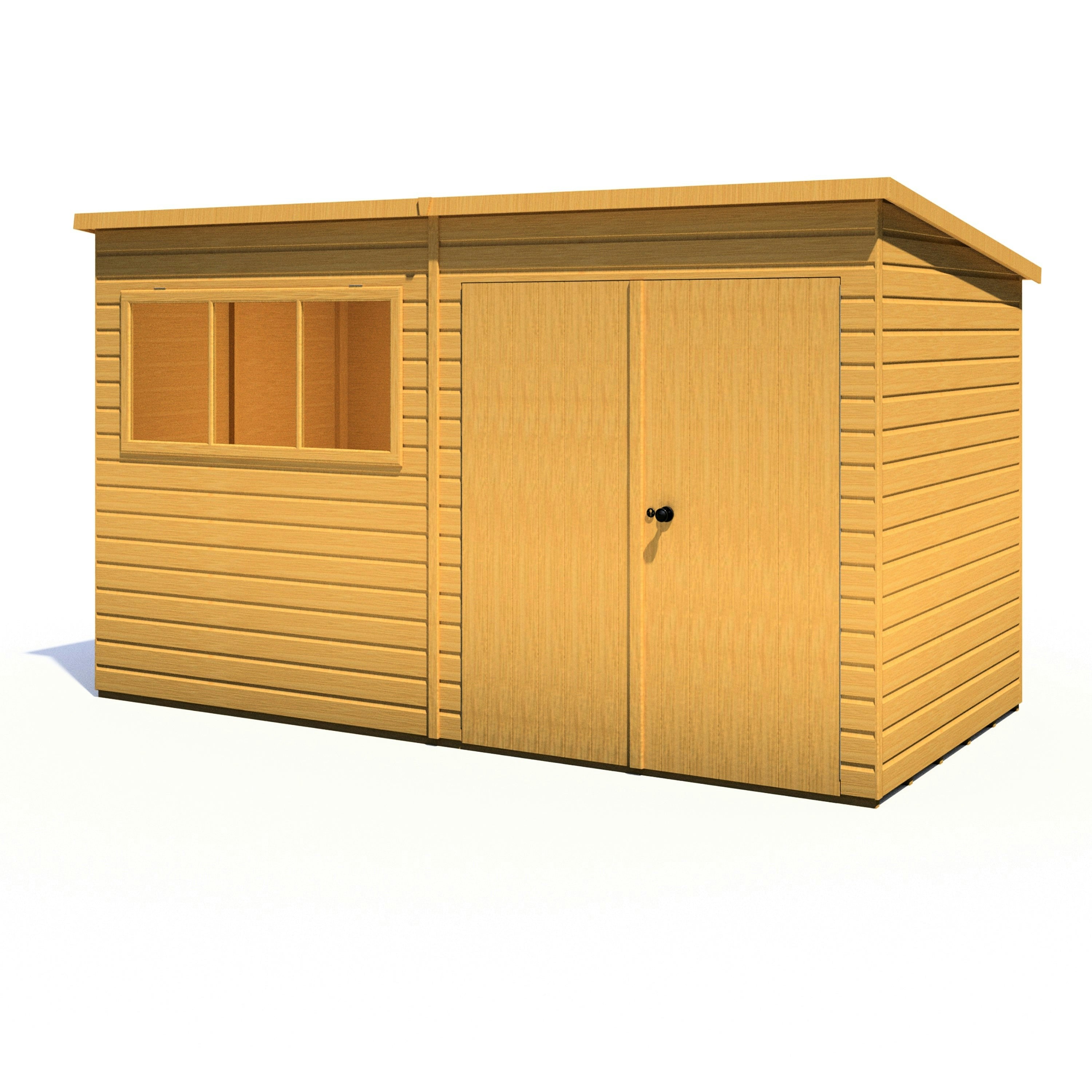 Rackhams Light/Green Ranger 12X6 Double Door Premium Pent Interlock Shiplap Shed