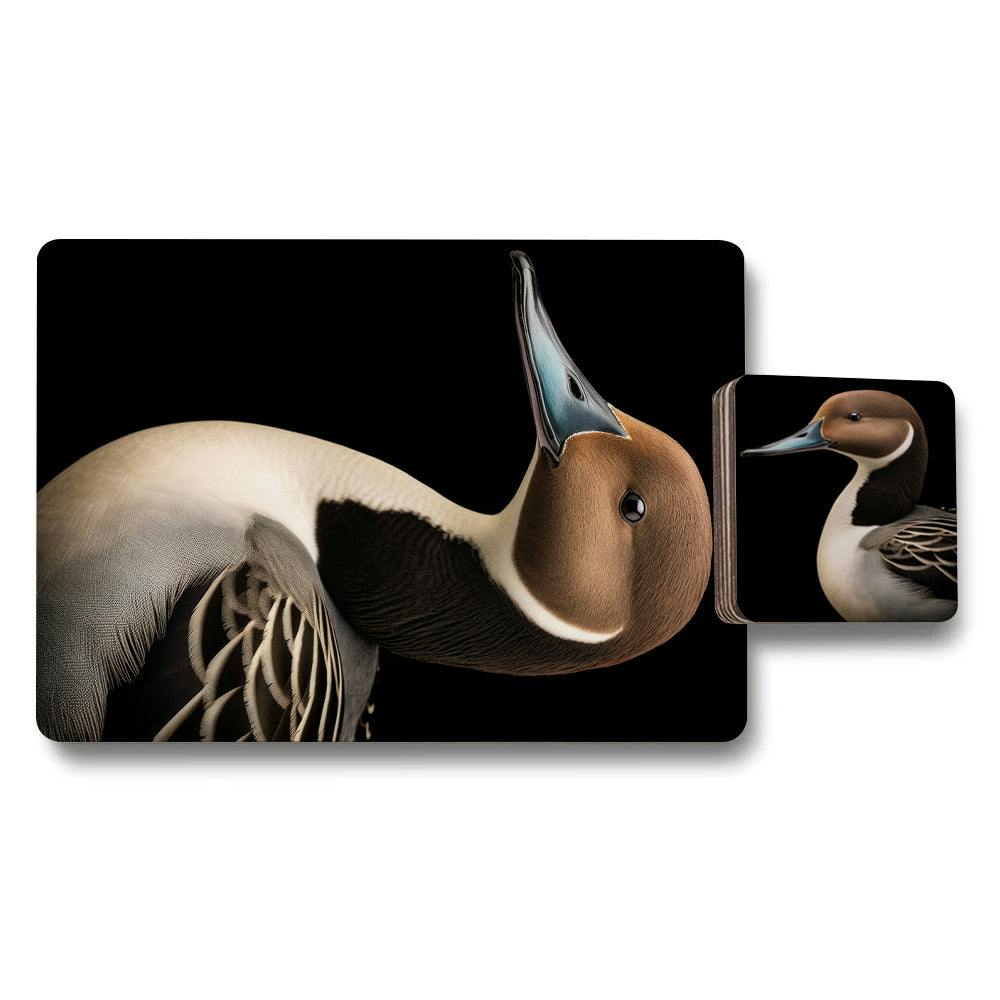 Rackhams Black Duck Themed Placemat And Coaster Set Designer Artwork Wood Bottom