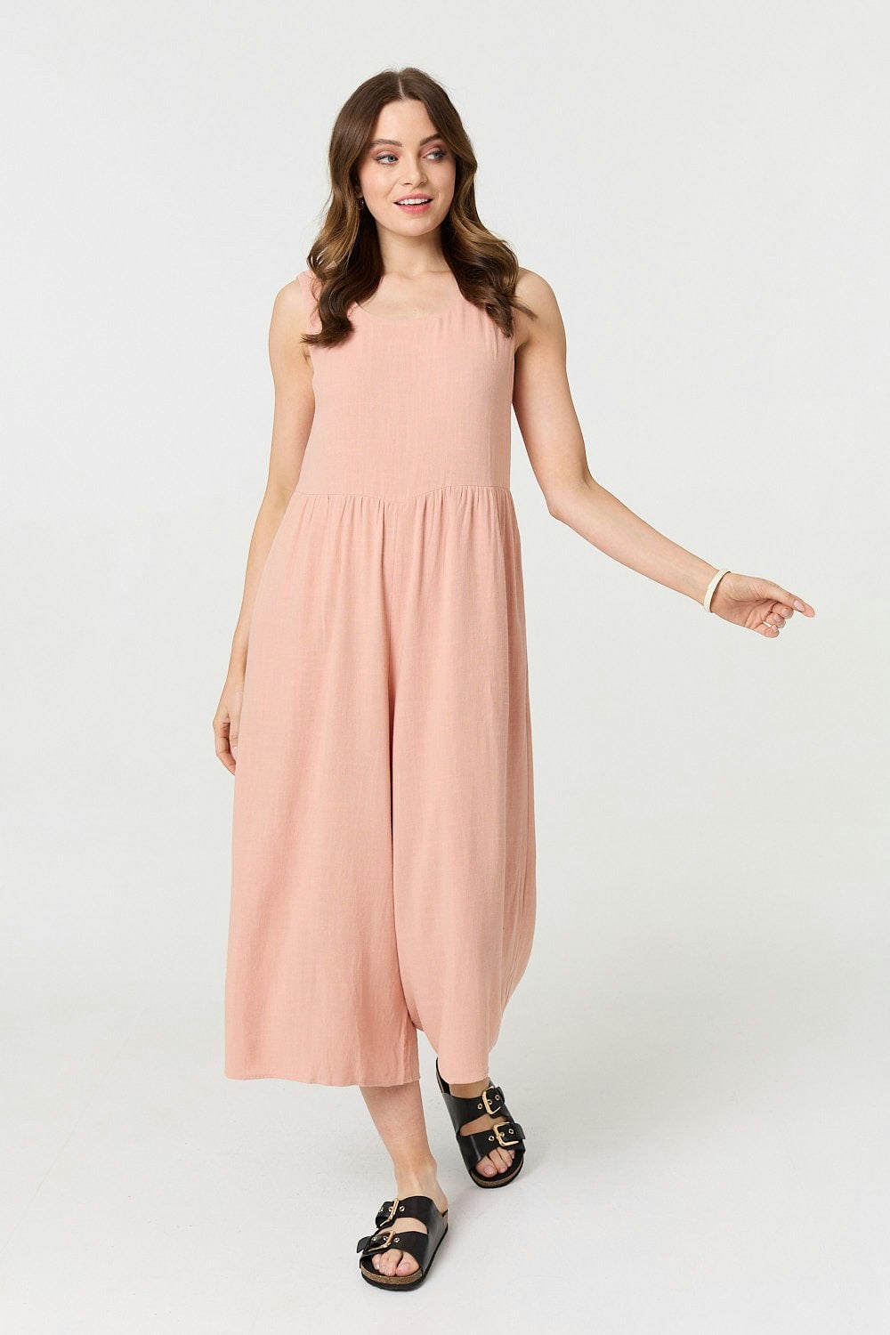 Izabel London Pink Relaxed Sleeveless Wide Crop Jumpsuit - 8