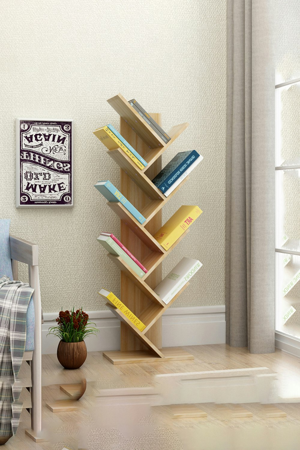 Rackhams Brown 9 Tier Rustic Standing Tree Bookshelf