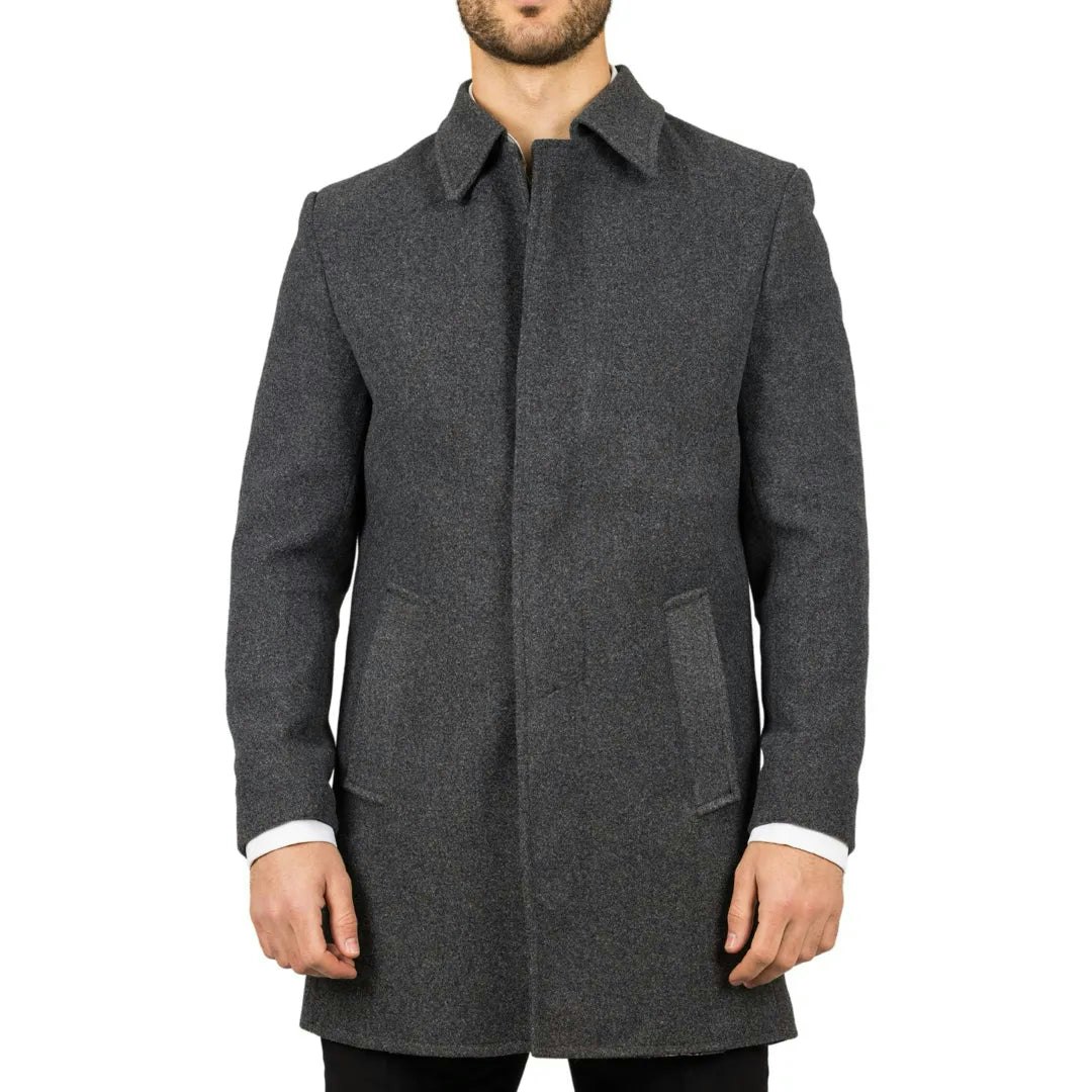 Truclothing Men's Grey Classic Collar Wool Blend Overcoat - 3XL