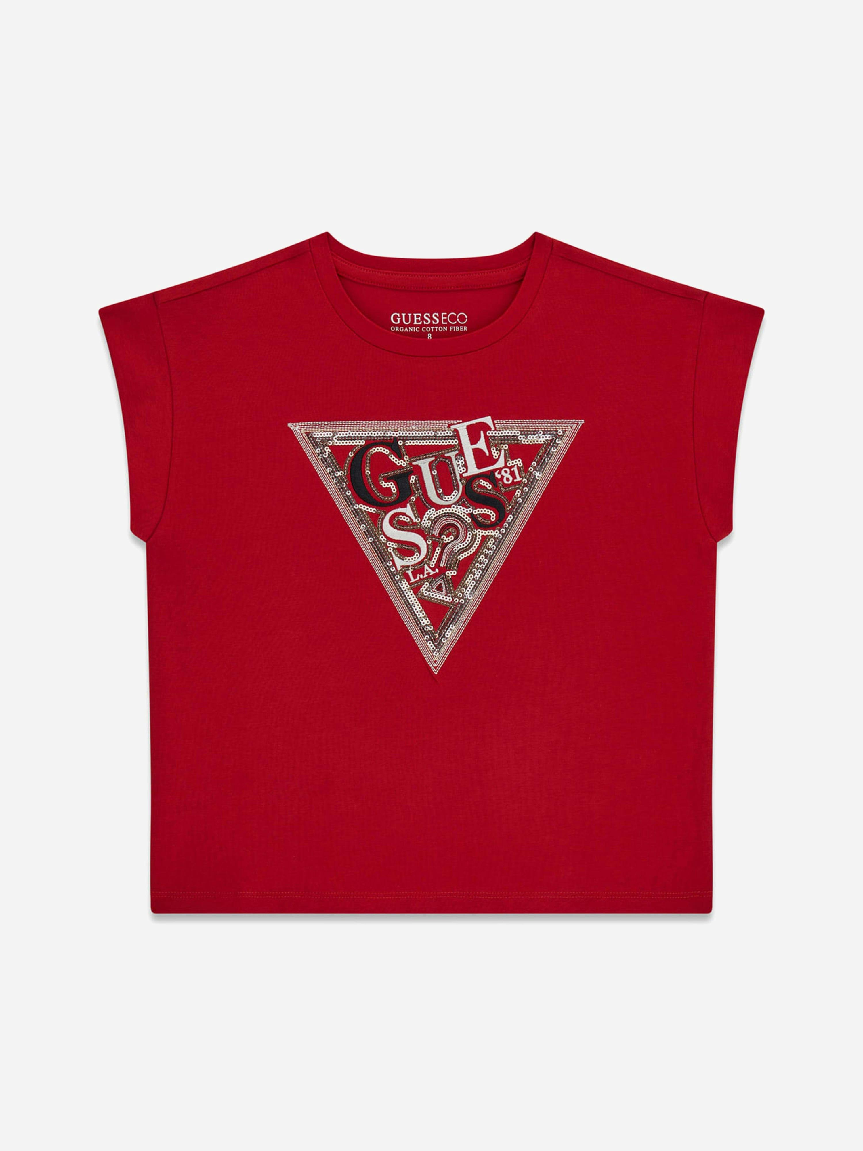 Guess Girls Red Sequin Logo T-Shirt In - 12 Yrs