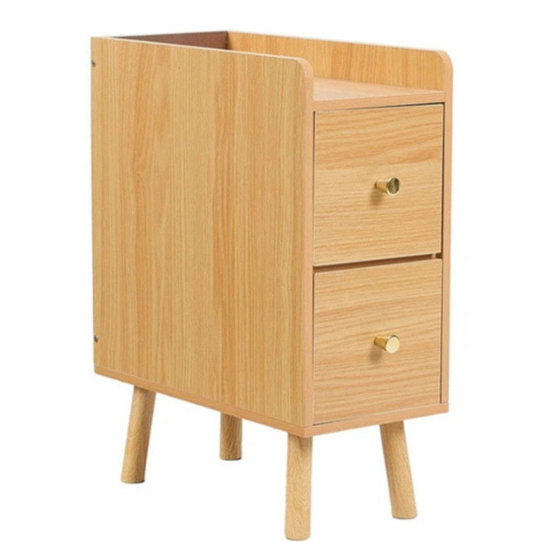 Havendro Slim Wooden Bedside Table Narrow Nightstand With Drawers And High Legs For Bedroom - Wood - Natural Wood