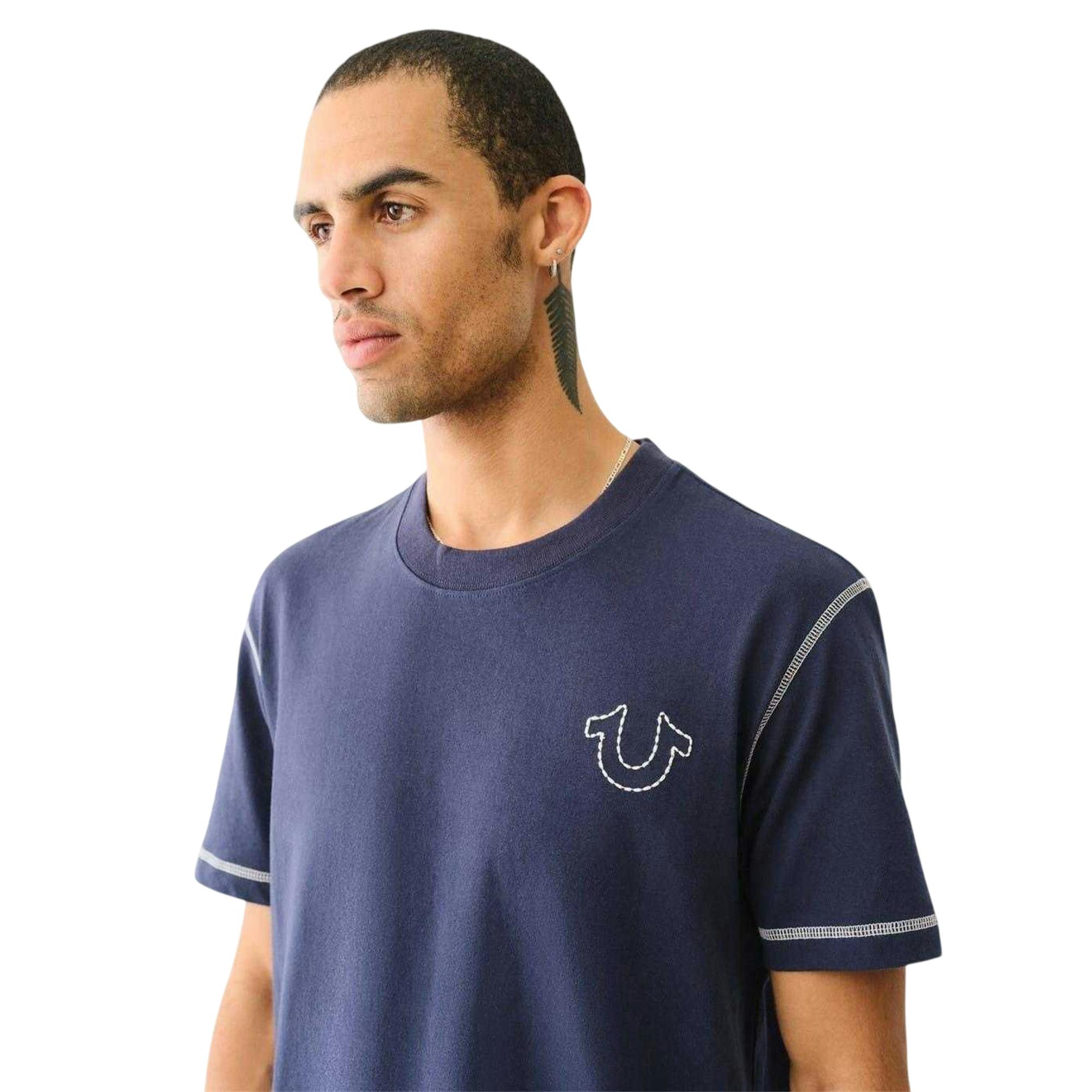 True Religion Men's Blue Horseshoe T-Shirt - Dress - M - Dress - 100% Cotton