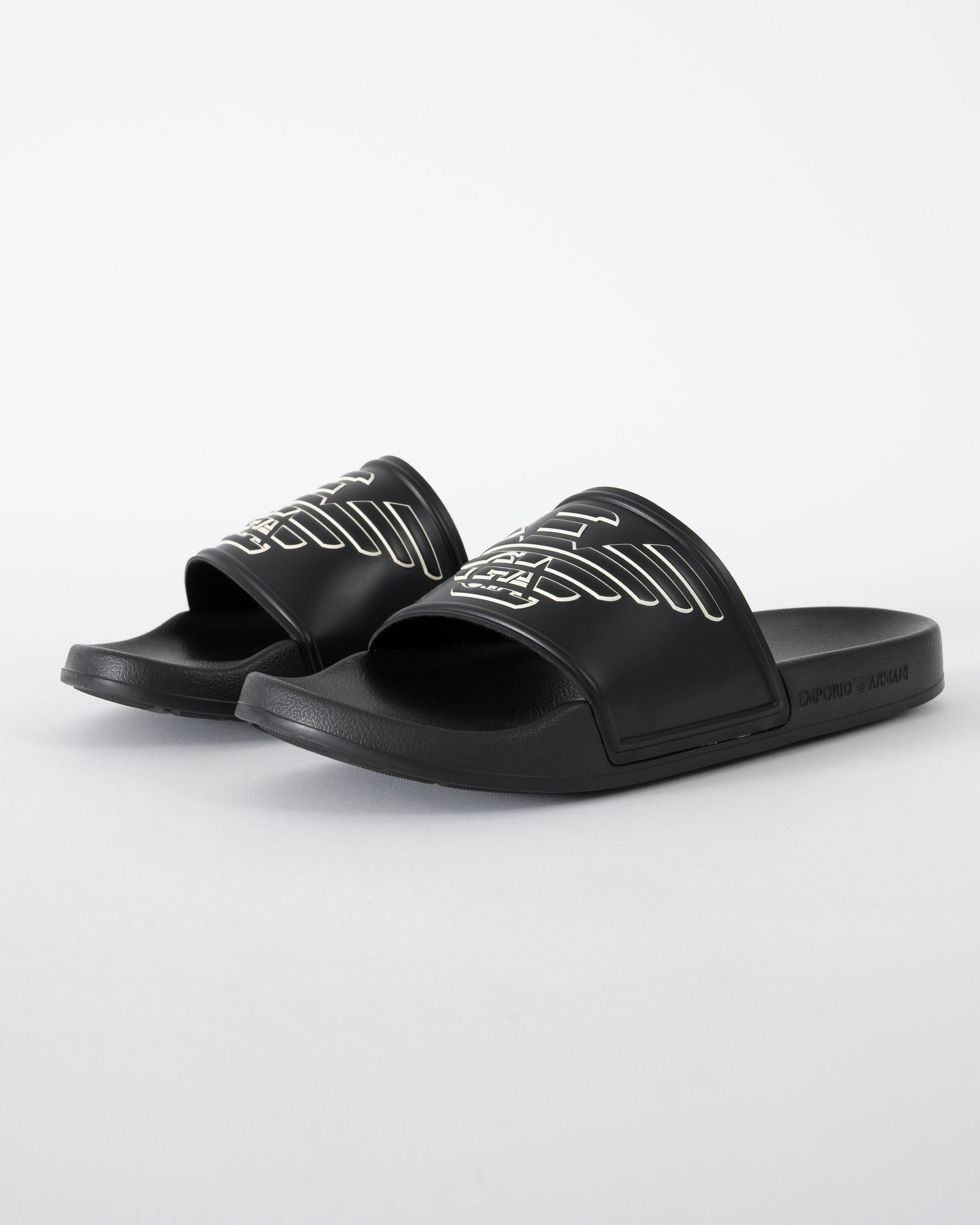 Emporio Armani Men's Black/White Pvc Pool Slides With Eagle Logo - /Whisper - /Whisper - Uk11 Eu45