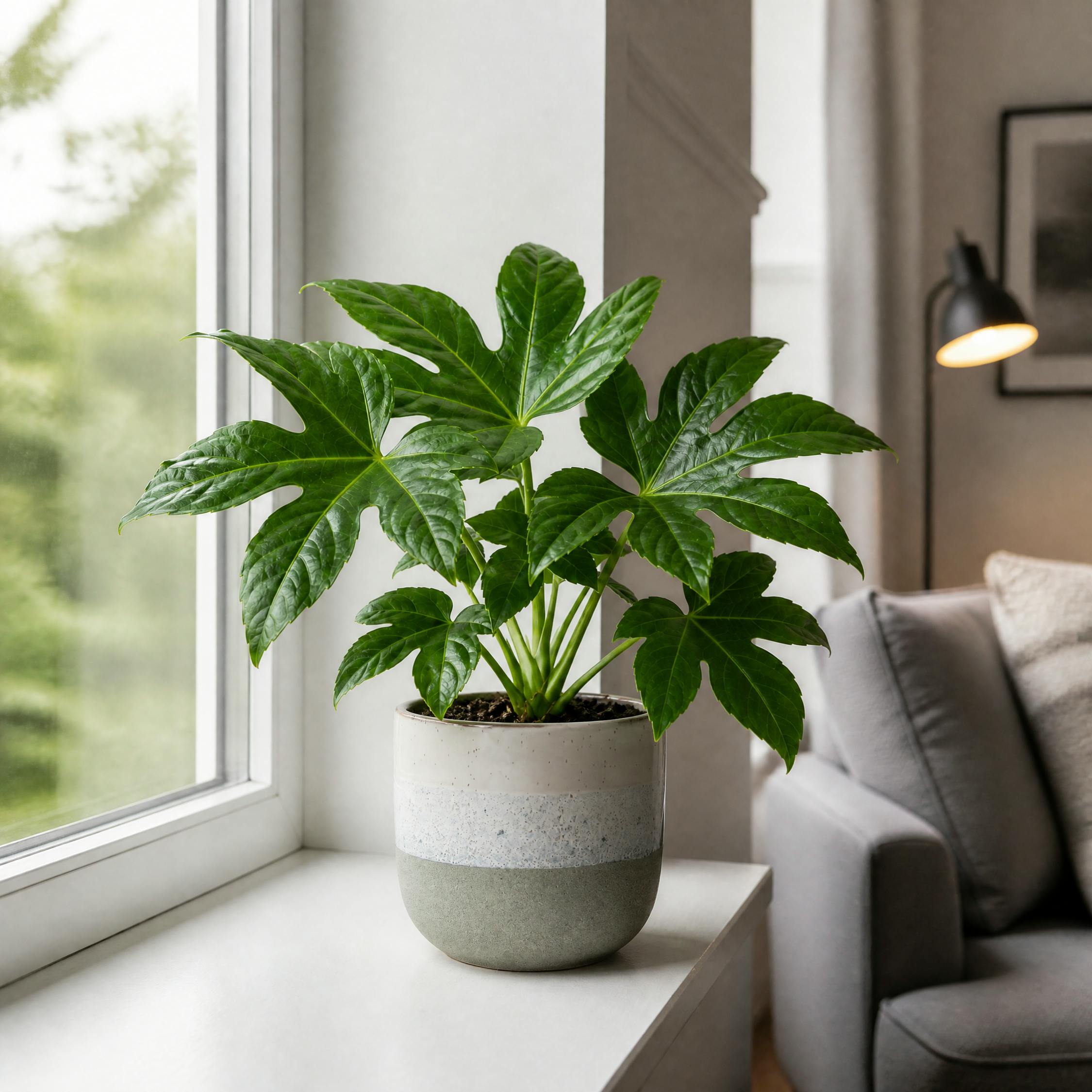  - Fatsia Paper Plant 12Cm Pot In Grey Stoneware Pot - Image 3