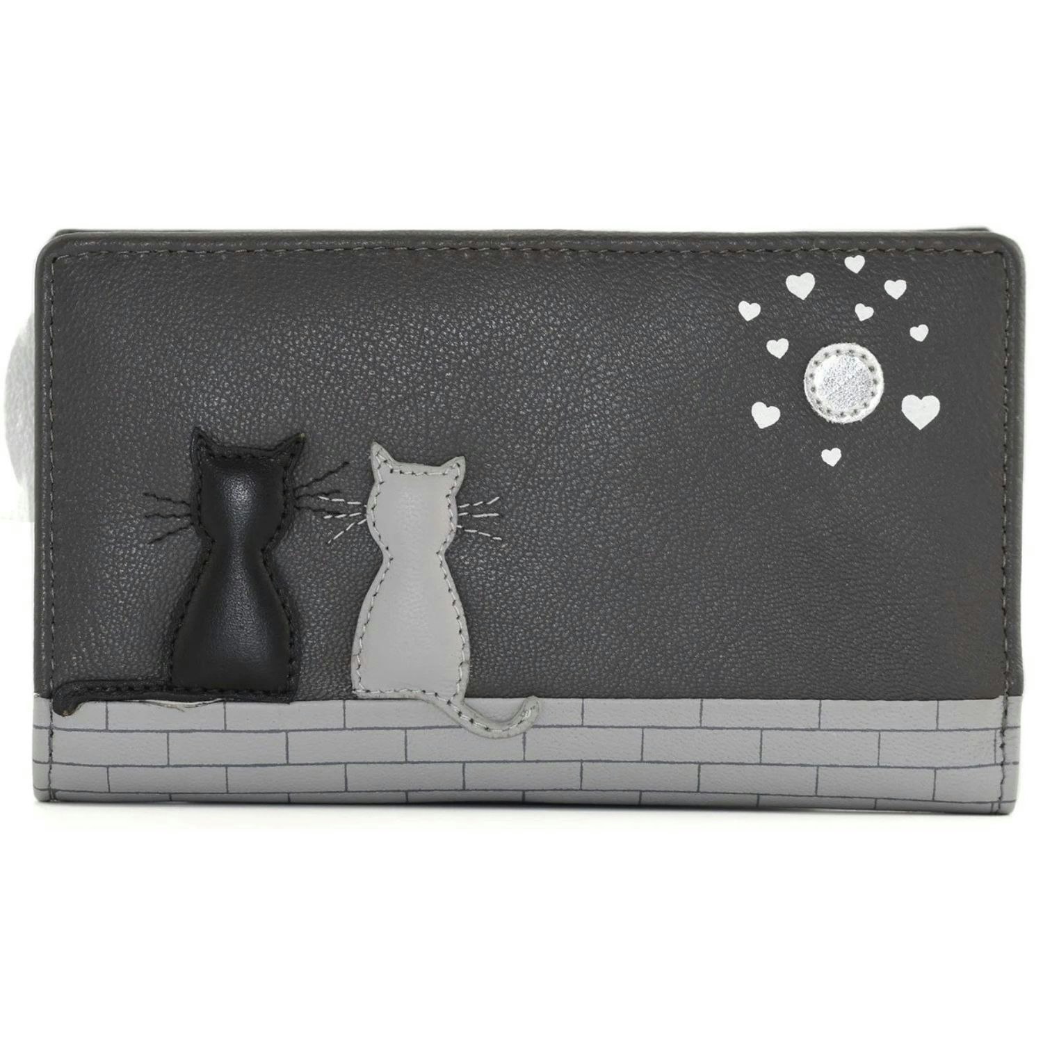 Mala Leather Grey Midnight Cat Appliqué Rfid Leather Bifold Purse