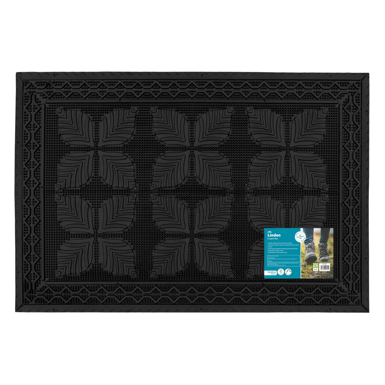 Rackhams Black Linden Scraper Rubber Pin Doormat 40X60cm,