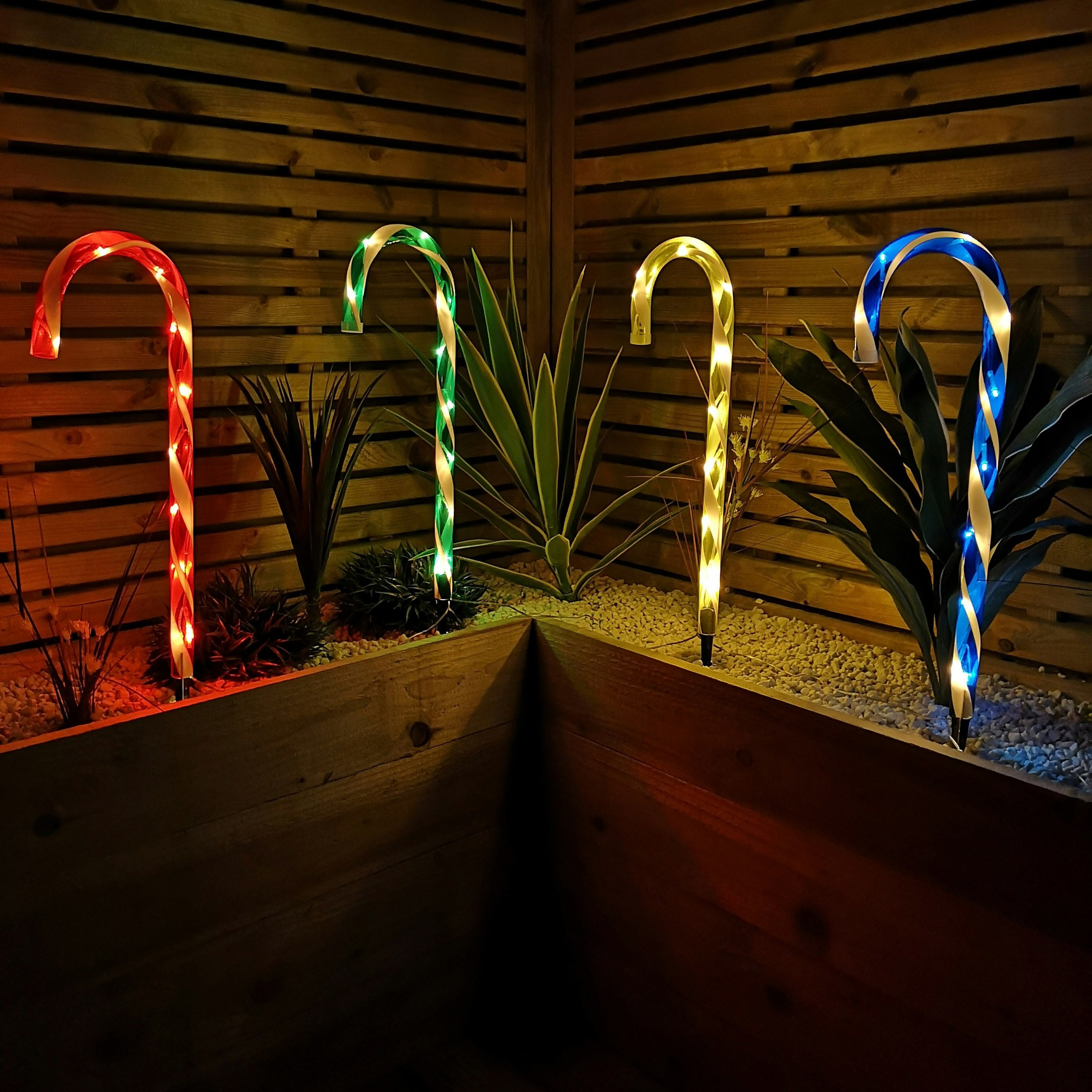 Rackhams White Set Of 4 Battery Operated Led Multi Coloured Candy Cane Stripe Path Lights Christmas Decoration With Timer