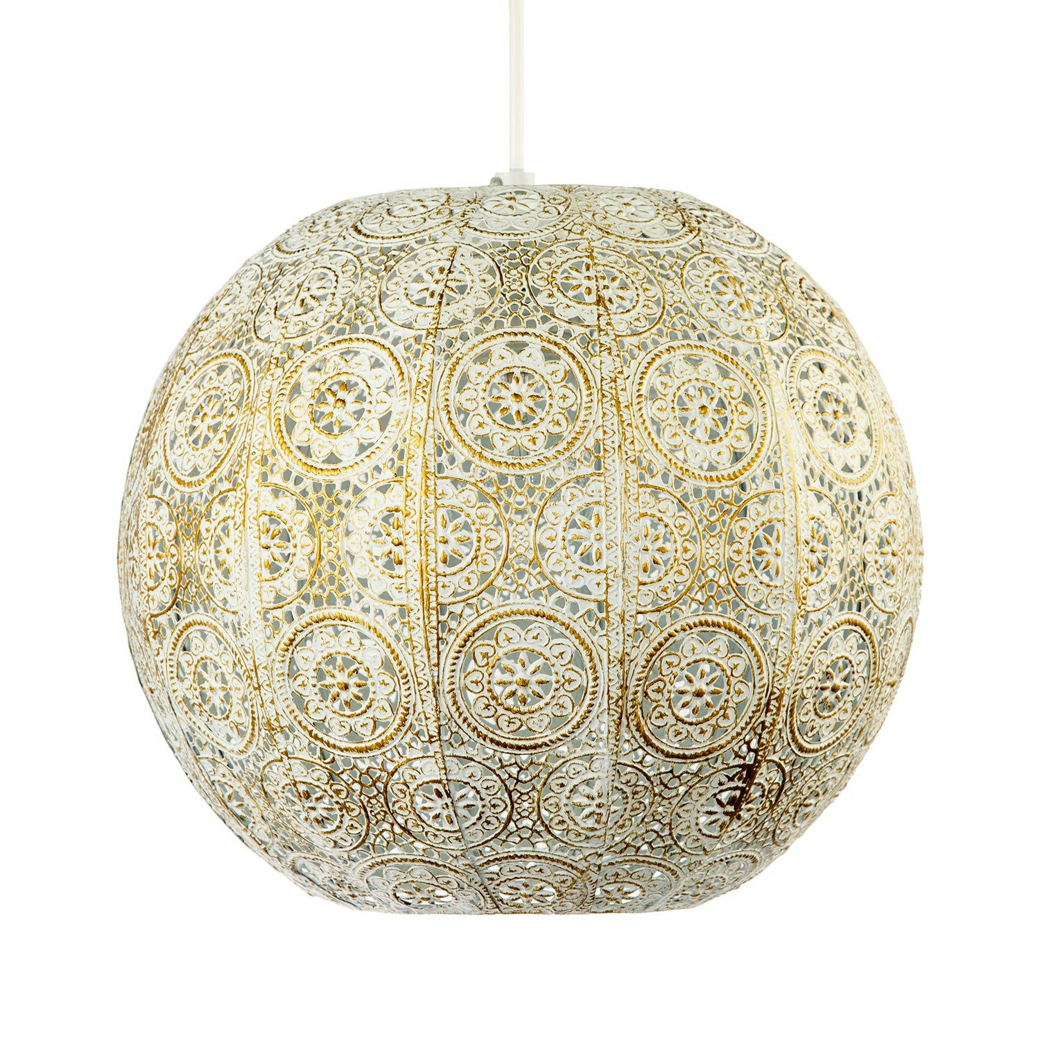 Rackhams Cream/Gold Spherical Vintage Moroccan Pendant Lamp Shade In Brushed