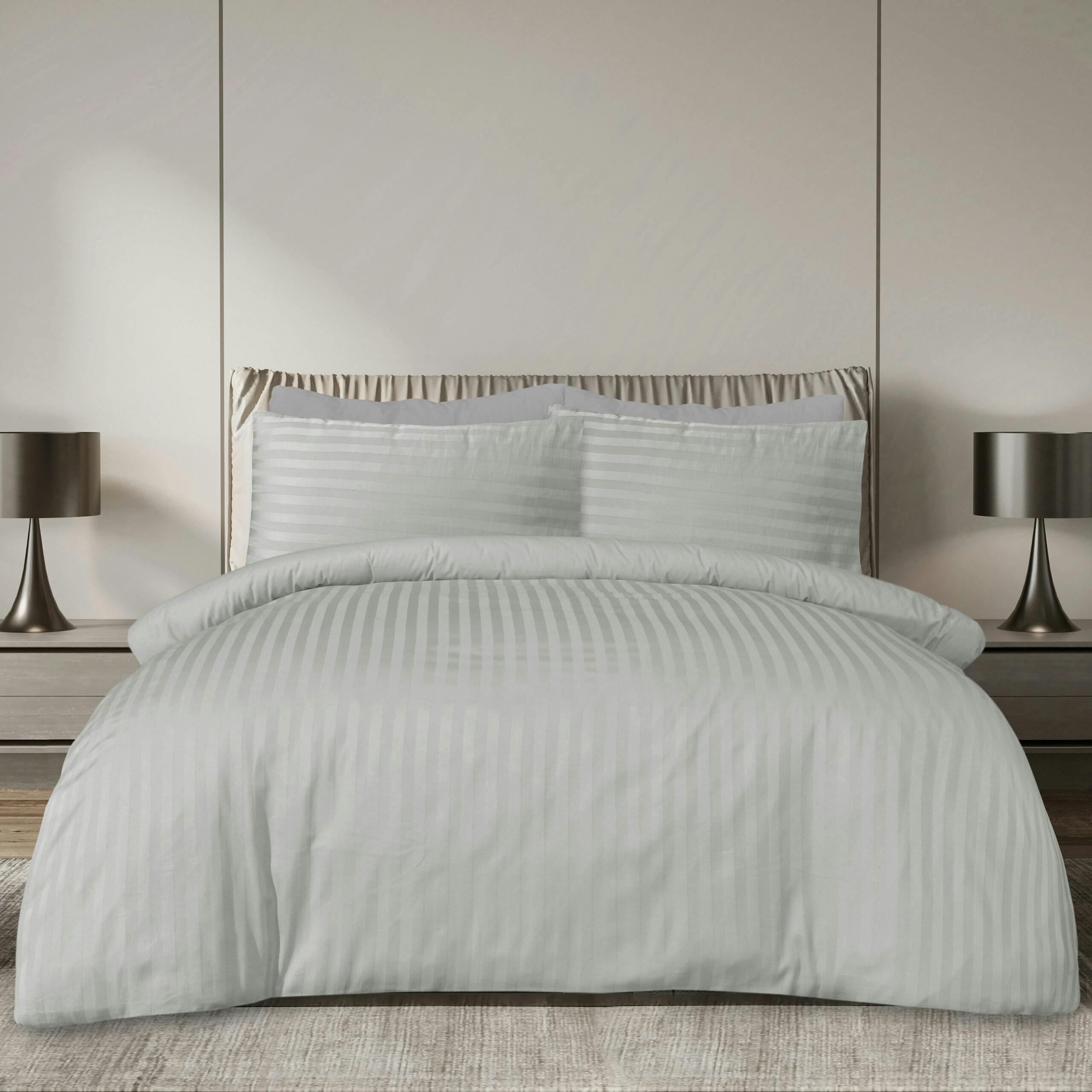 Rackhams Silver Satin Stripe Duvet Cover With Pillowcases - King (220Cm X 230Cm)
