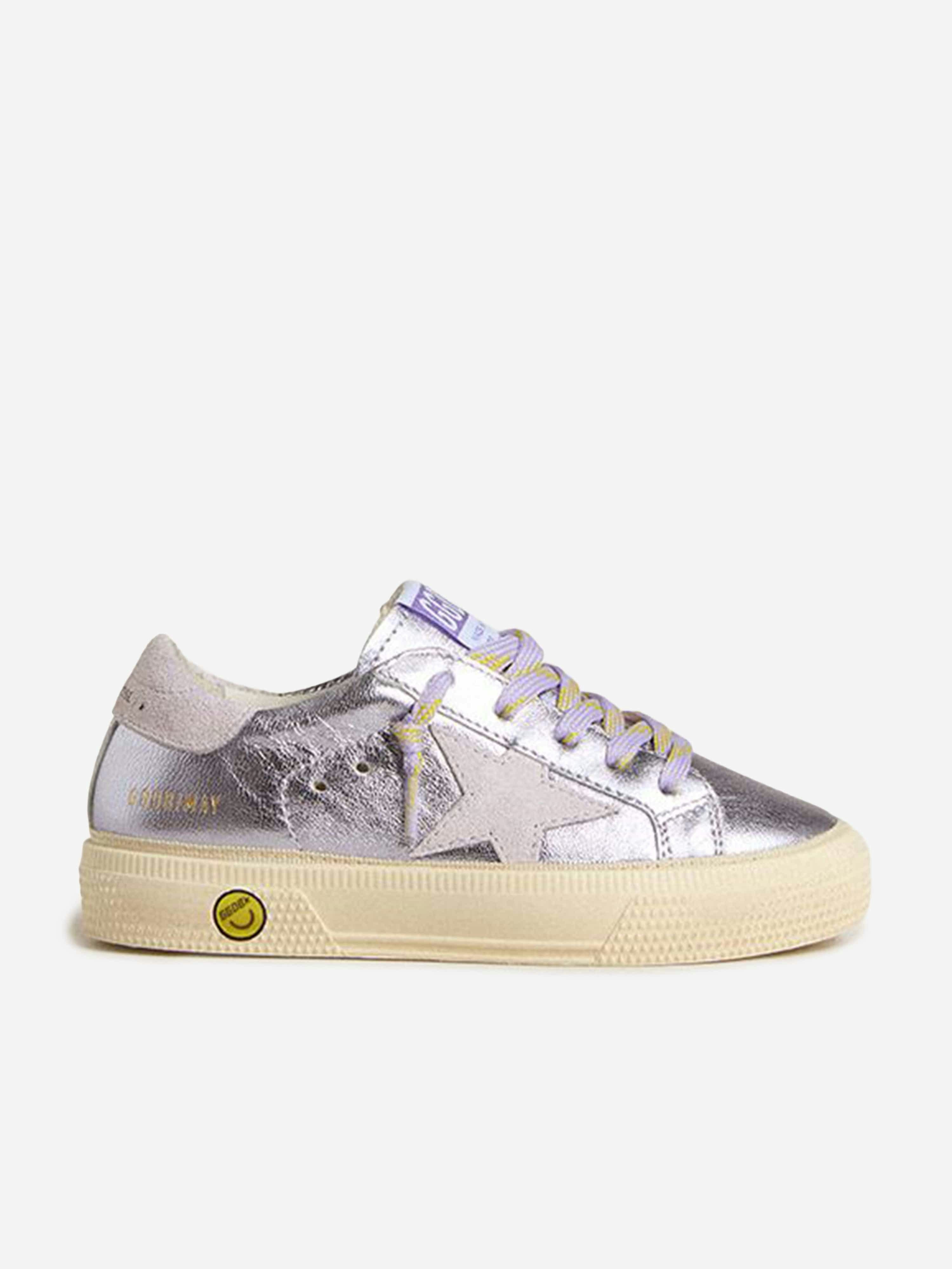 Golden Goose Kids Girls Golden/Purple Goose Kids Goose Laminated Leather May Trainers In - Eu 39 Uk 6