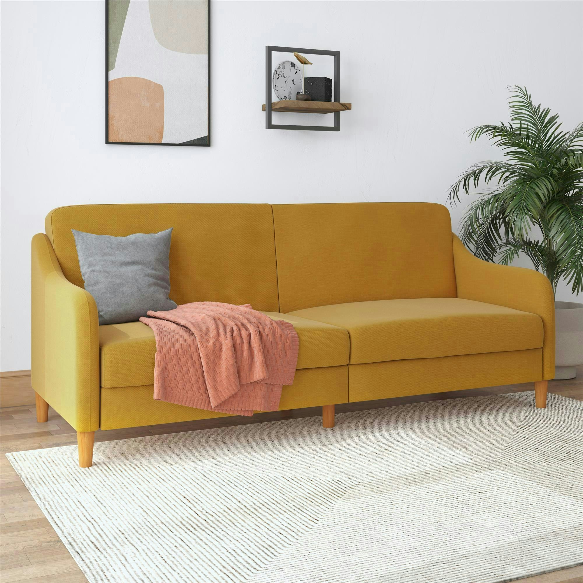 Dorel Home Yellow Jasper Coil 3-Seater Sofa Bed In Mustard Fabric