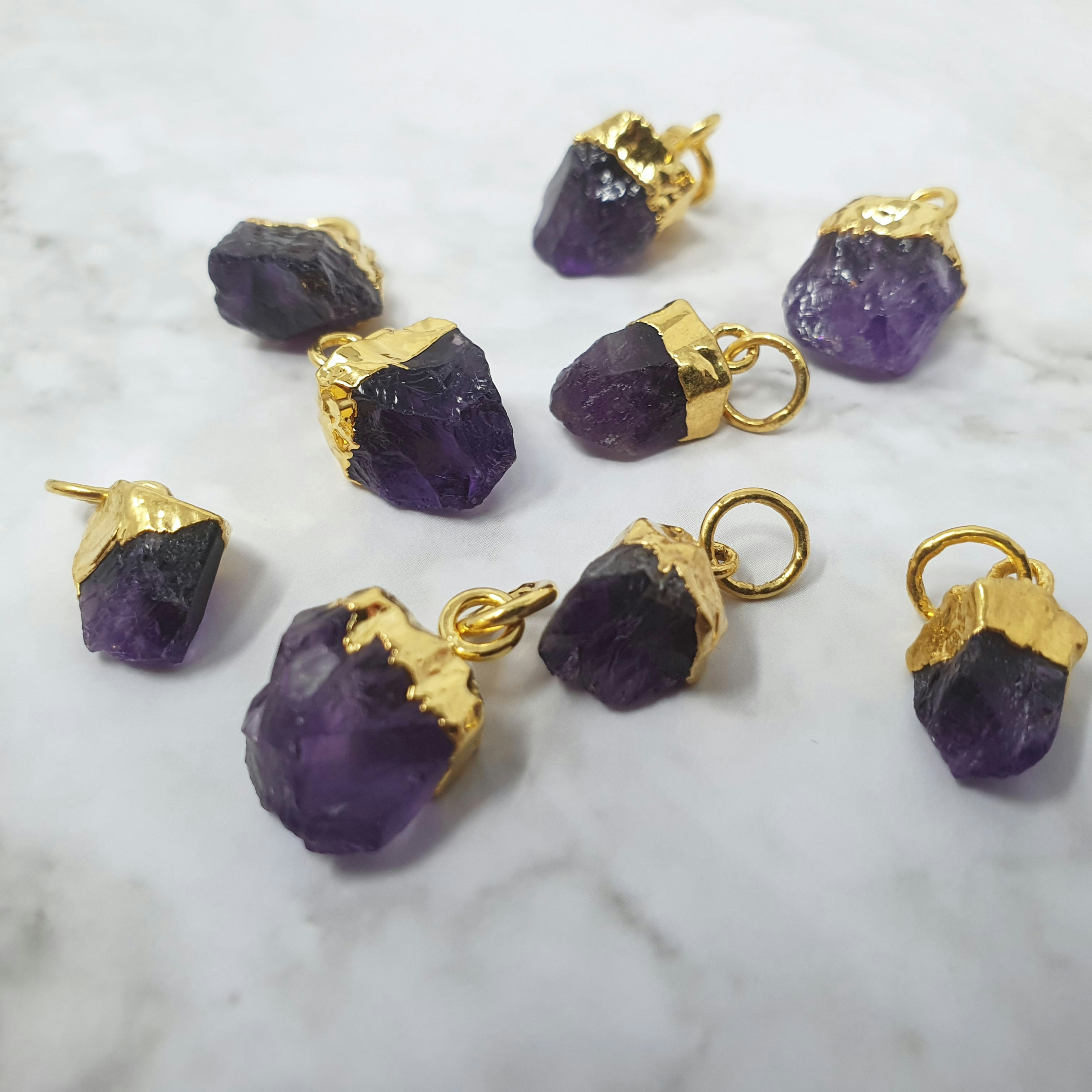 Harfi Gold Bell Birthstone Pendant Charms - Amethyst - February - Amethyst - February