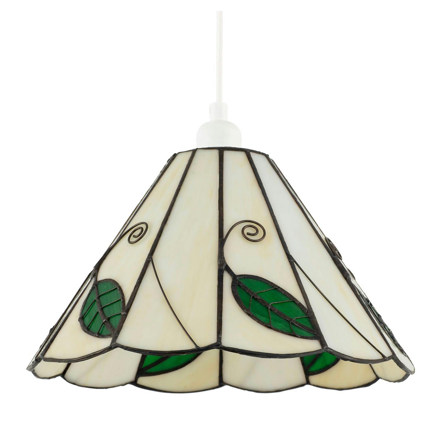 Rackhams Light/Green Chic Floral Tiffany Glass Pendant Shade With Ornate Leaves