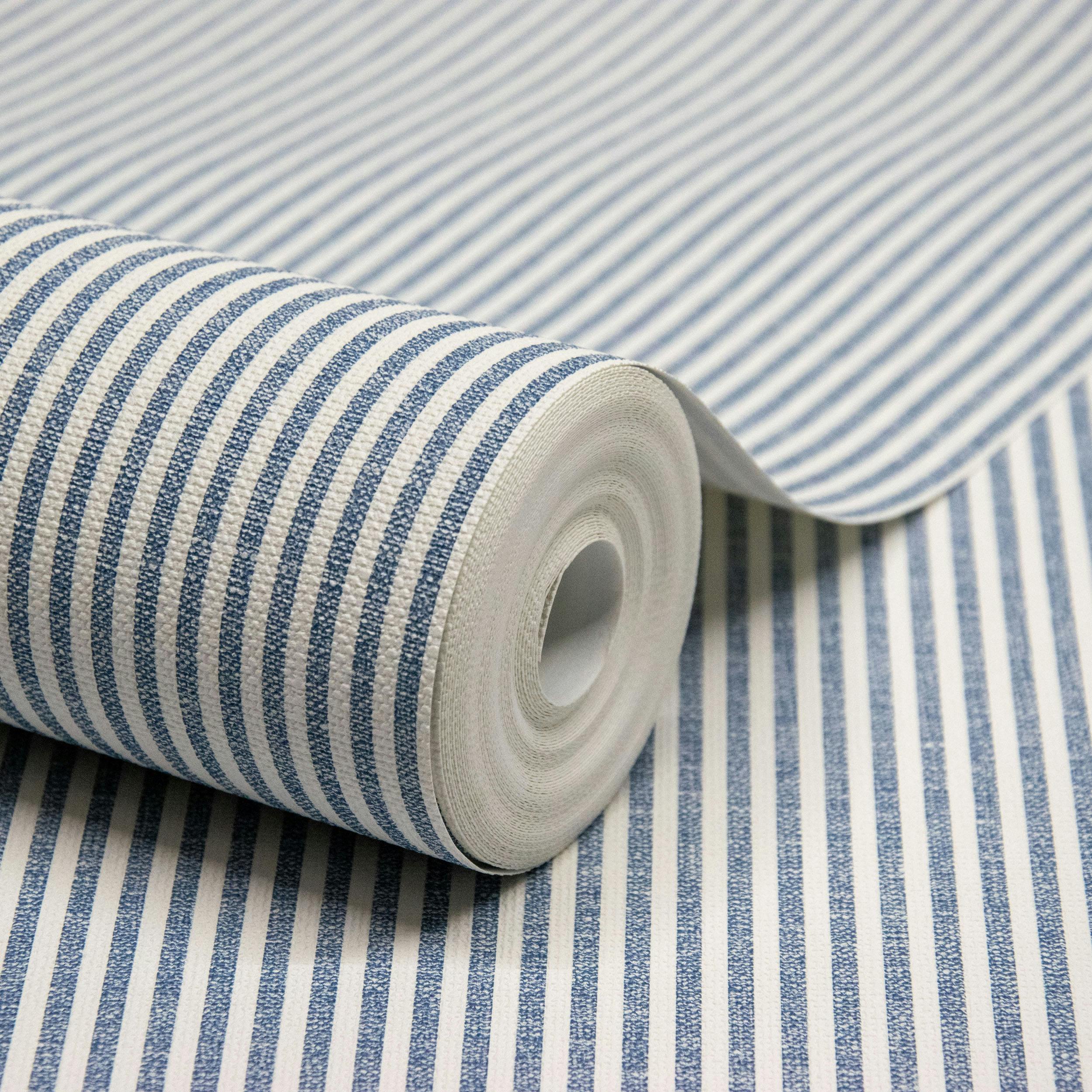 Rackhams Blue Pinstripe Nursery Textured Wallpaper
