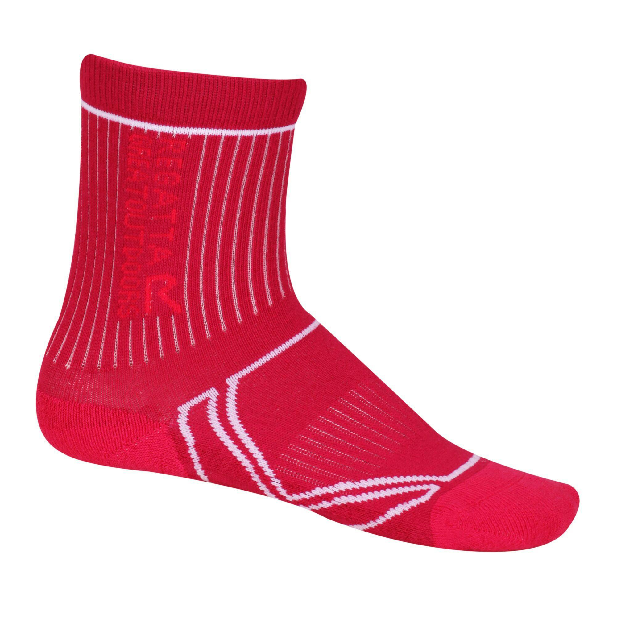 Regatta Pink/White Great Outdoors Kids 2 Season Coolmax Trek & Trail Socks - Cherry - Cherry - 3.5 Uk-5 Uk - 74% Coolmax/23% Polyamide/3% Elastane