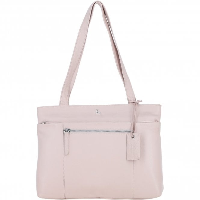 Ashwood Women's Silver Elegant Real Leather Multi-Pocket Shoulder Bag: Newport - Blush - Leather
