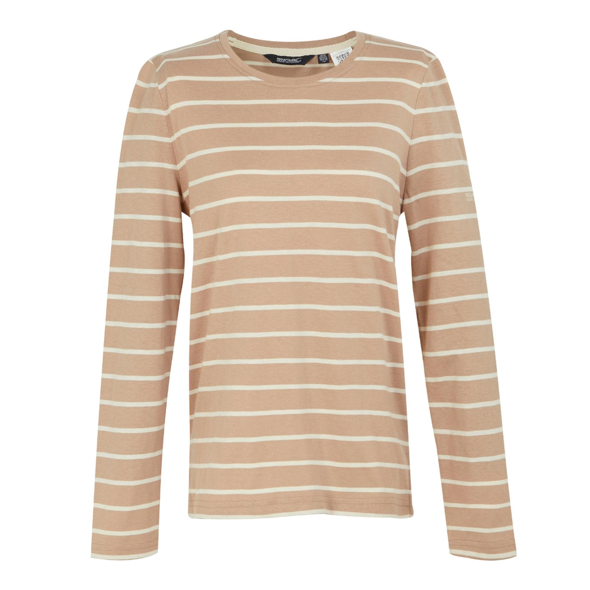 Regatta Women's Light Federica Ii Stripe Long-Sleeved T-Shirt - Warm Taupe/ Vanilla - Warm Taupe/ Vanilla - 10 Uk - 100% Polyester