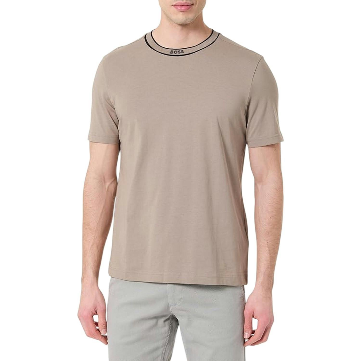Boss Men's Light/Beige Crew Neck Regular T-Shirt - Xl - 95% Cotton/5% Elastane