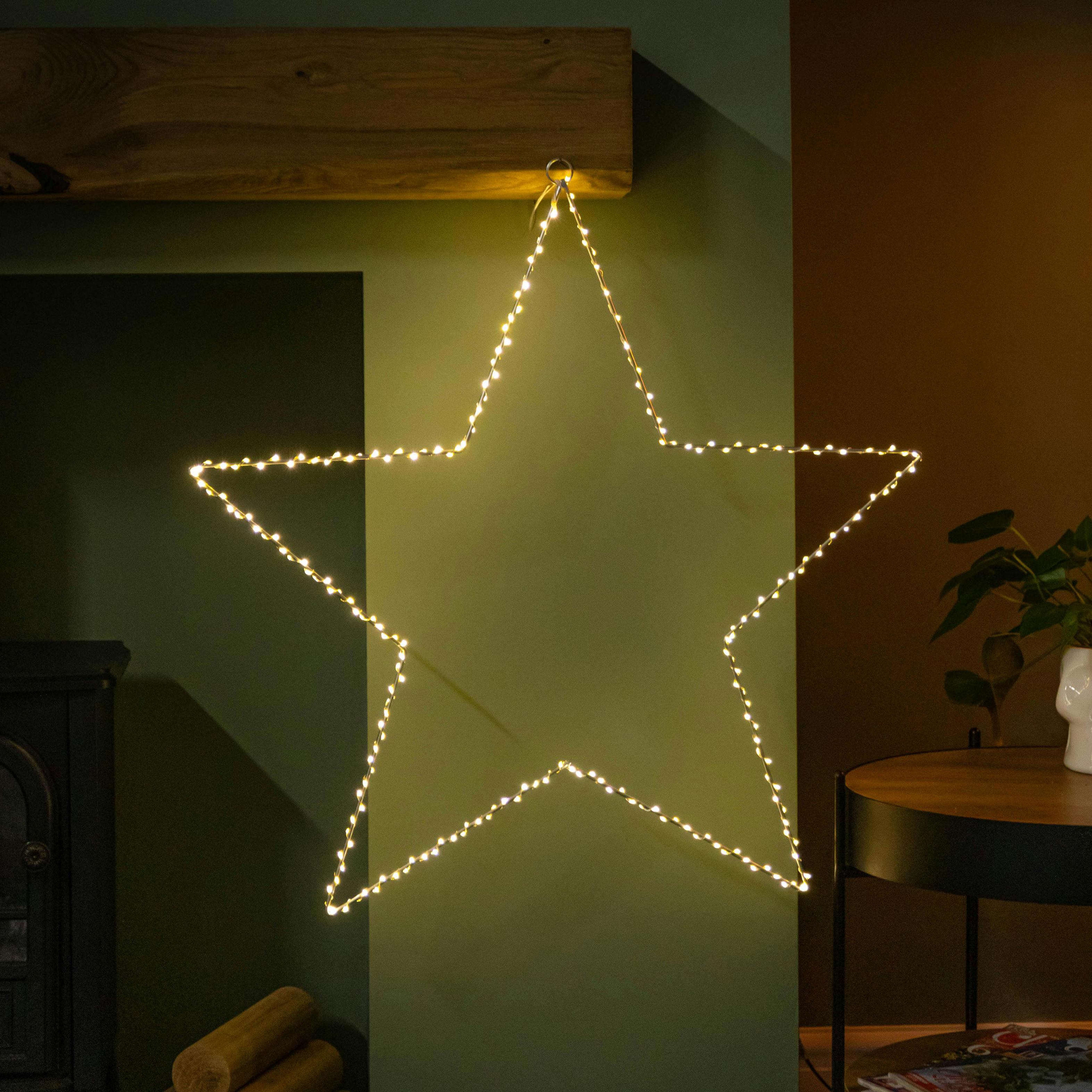 Samuel Alexander 70cm Silver 2D Dewdrop Star Christmas Light - 230 Warm White LEDs & Timer - Image 3
