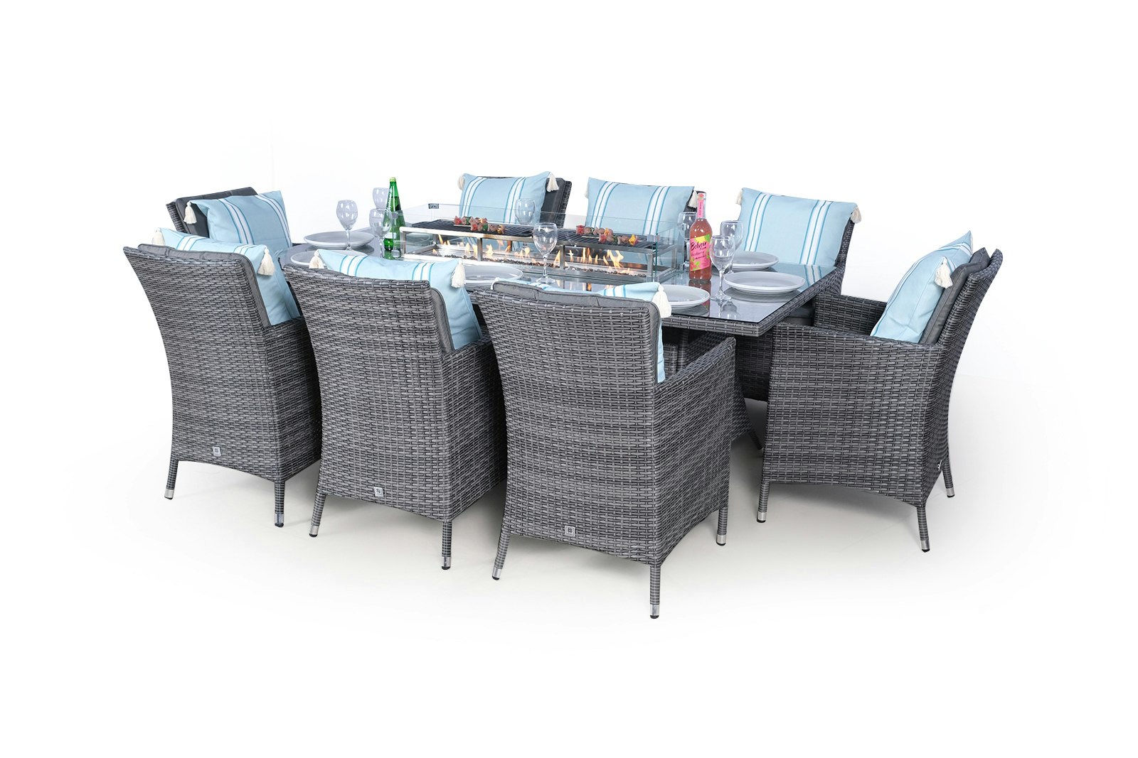 Rackhams Grey Savannah Fire Pit 8 Seater Rectangle Rattan Dining Set - 1
