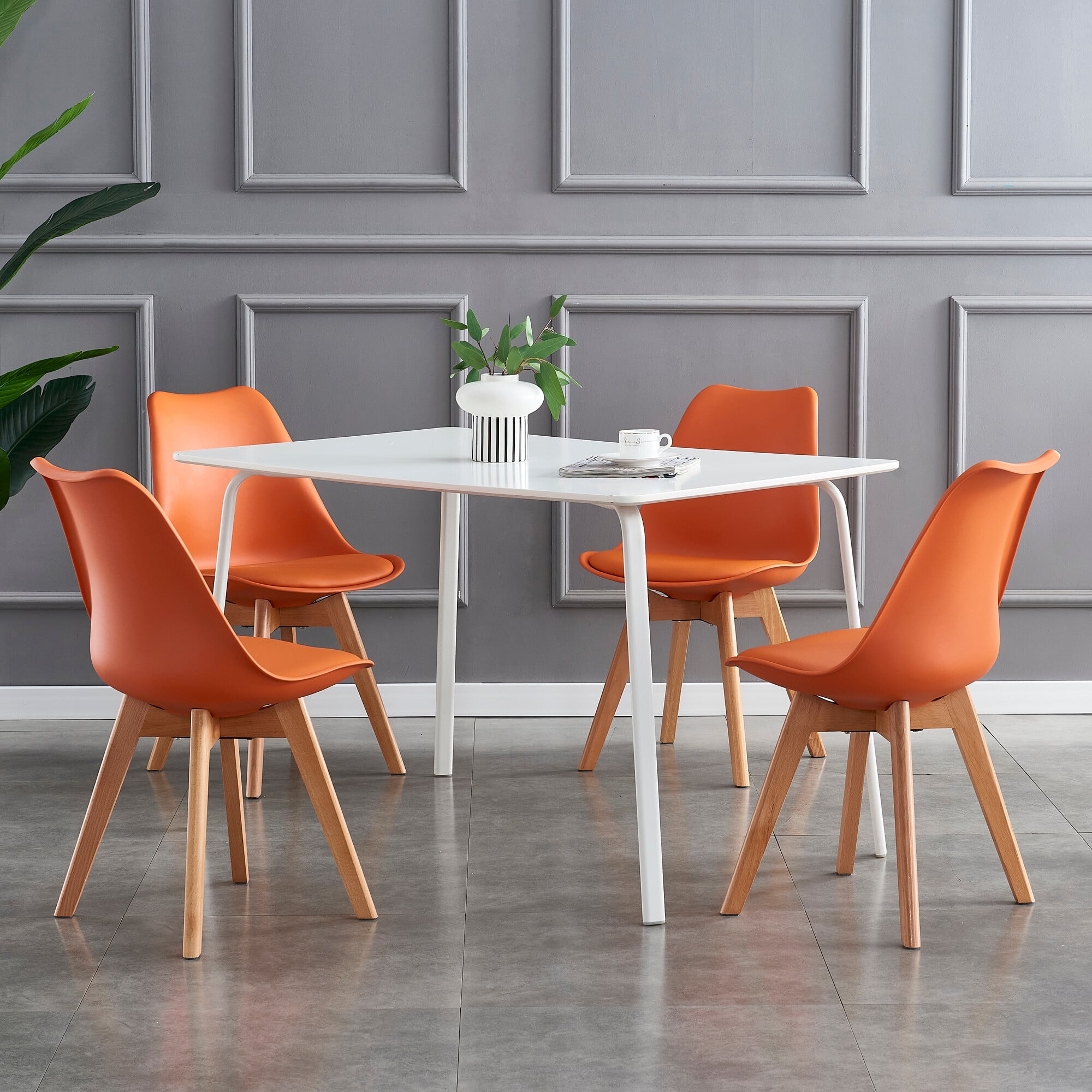 MCC Eva Set of 4 Dining Chairs - Orange Polypropylene & Pine Wood - Ergonomic Design - Image 2