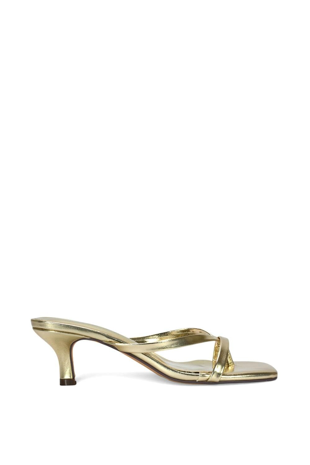 Xy London Women's Gold Kitten Heel Sandal Mules With Toe Post - 7