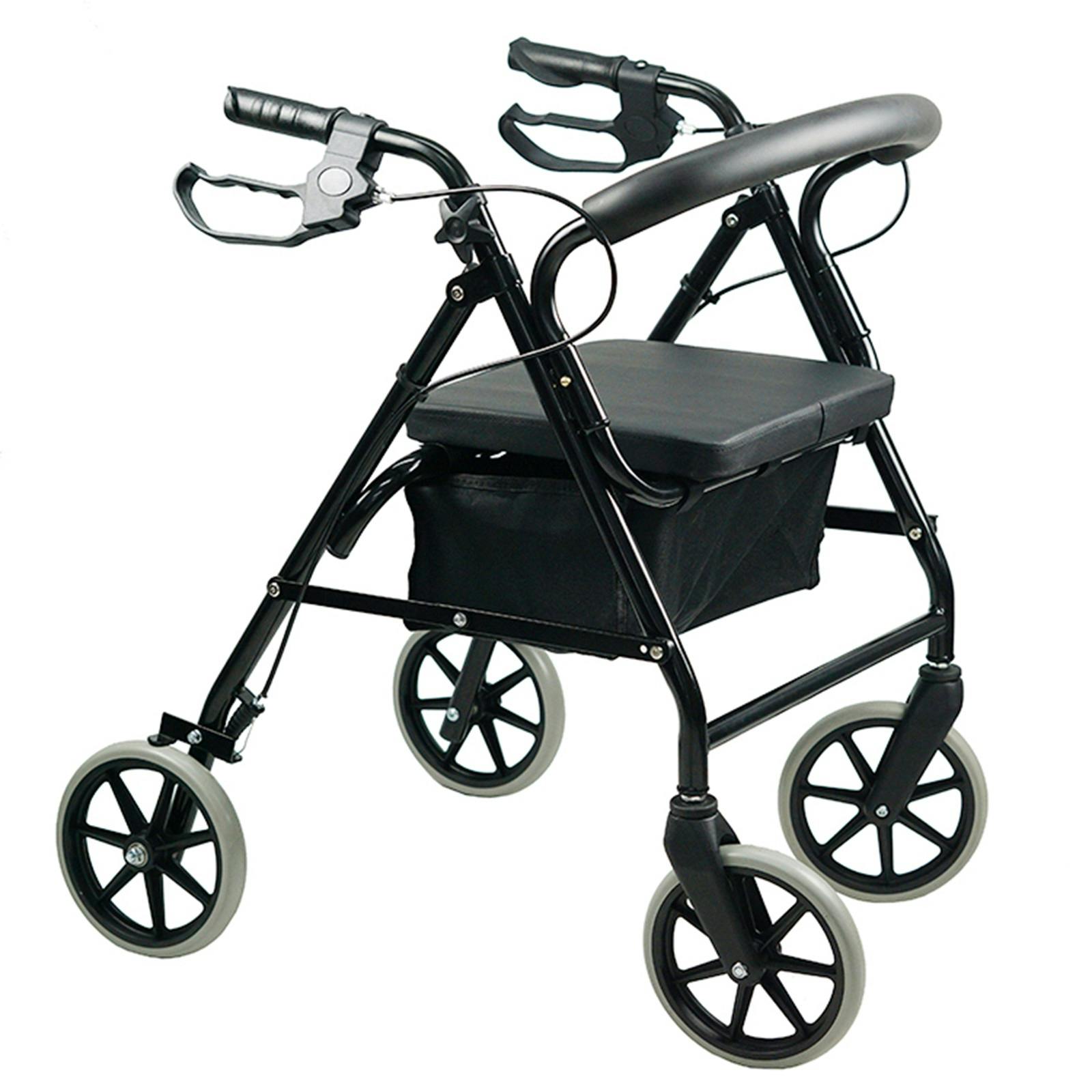 Gr8 Home Black Lightweight Folding Rollator Walker With Seat 4 Wheel Mobility Walking Frame Aid