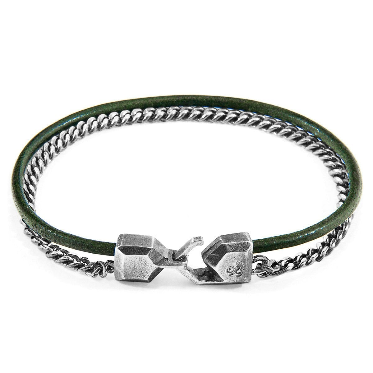 Anchor & Crew Green/Silver Racing Crossjack Mast And Round Leather Bracelet - M - 21Cm (Most Popular)
