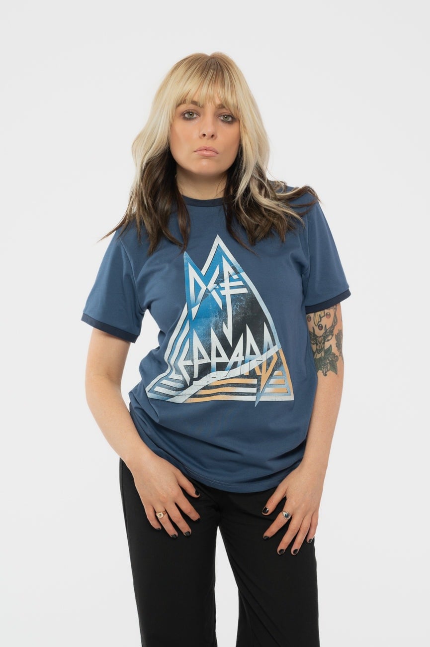 Paradiso Clothing Unisex Blue Paradiso Def Leppard Triangle Logo Ringer T Shirt - Xxl