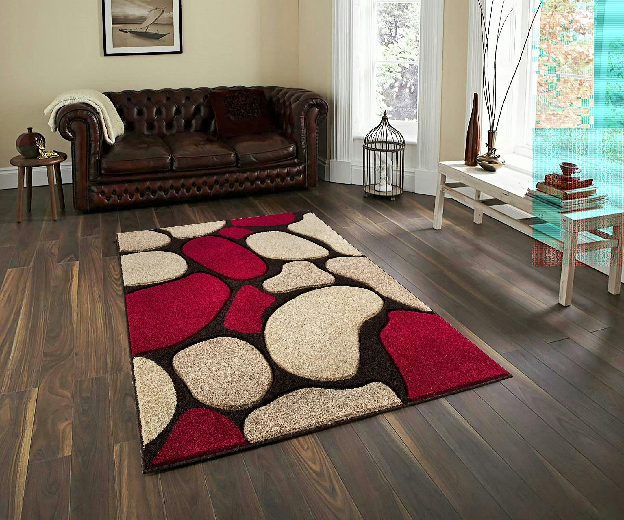 Rackhams Brown/Red Stone Carved Rug - 160Cm X 230Cm (5.2Ft X 7.5Ft)