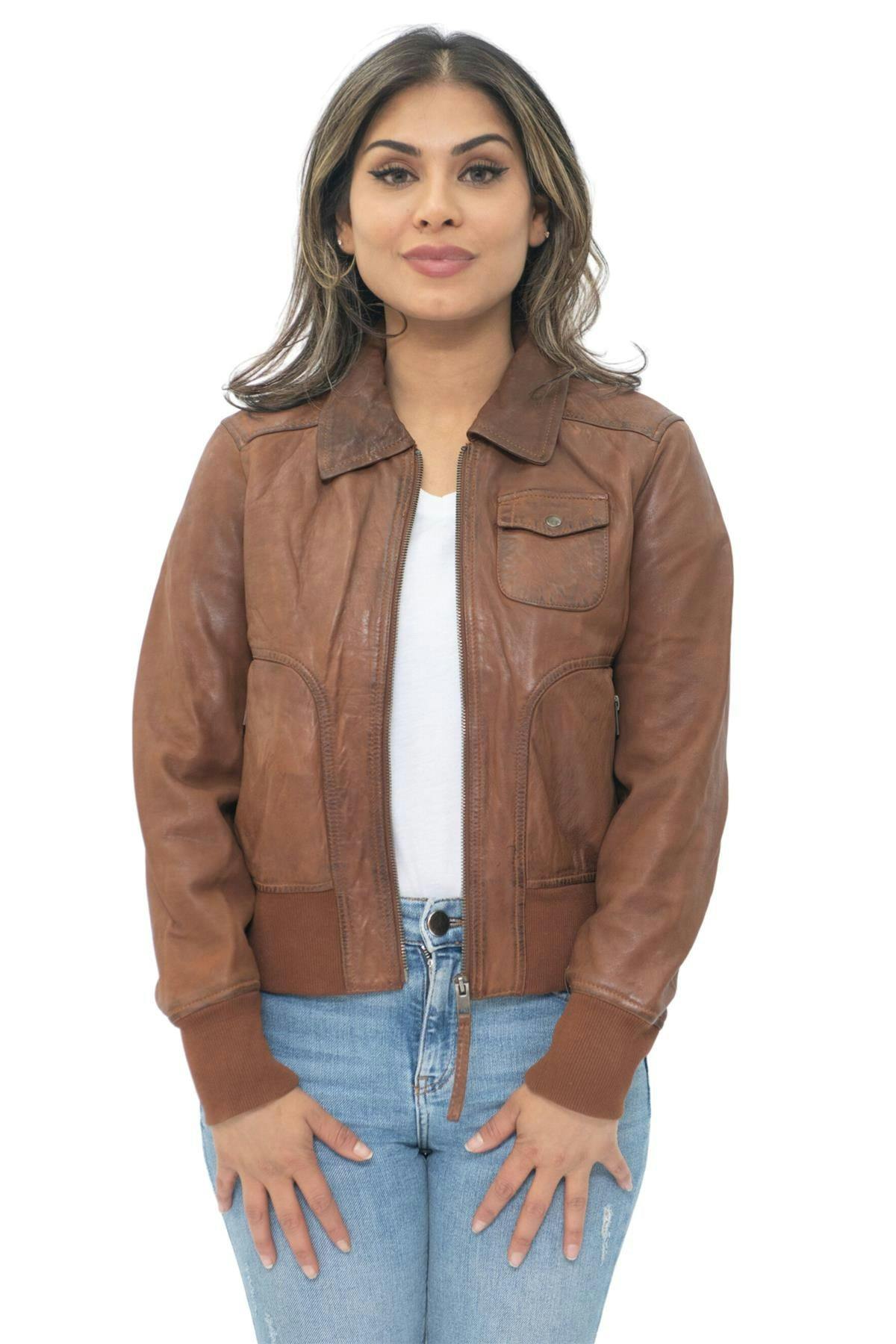Infinity Leather Women's Leather Ma-1 Varsity Jacket-Ann Arbor - Tan - Uk 4XL/22 | Eu 48 | Us 18
