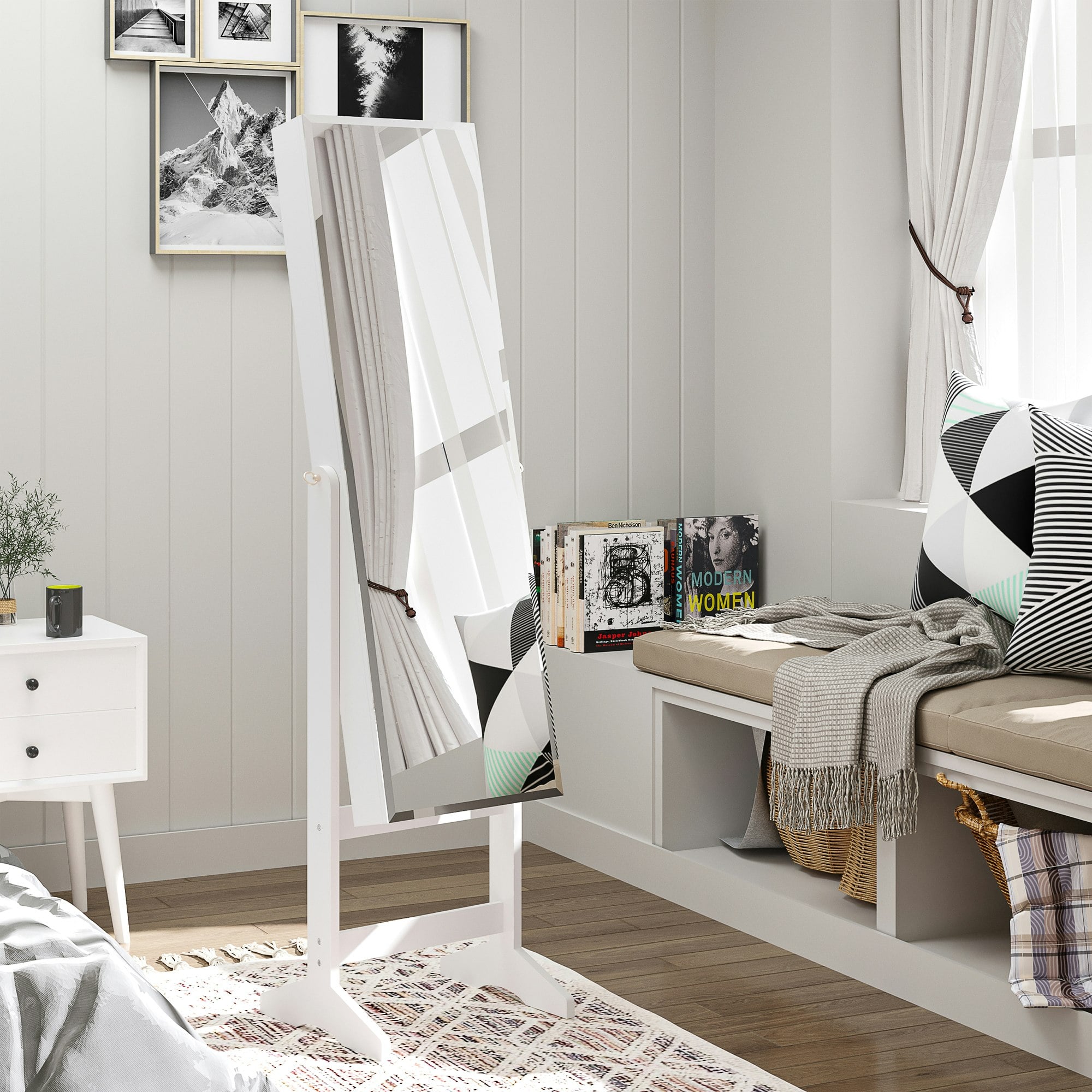 Homcom White Lockable Jewellery Storage Mirror Armoire Freestanding Adjustable