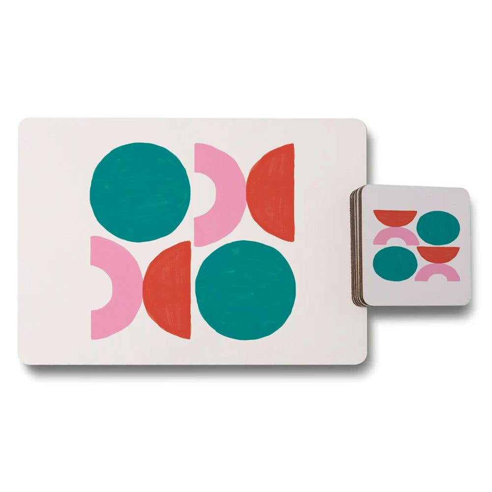 Rackhams Pink/Coral Set Of 12 Placemats And Coasters With Designer Artwork Wood Bottom