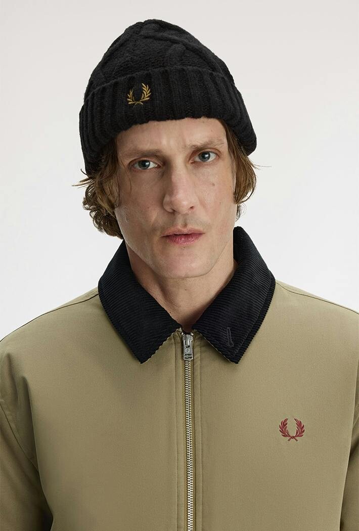 Fred Perry Diamond Cable Beanie in Black, One Size Winter Knit Hat - Image 3