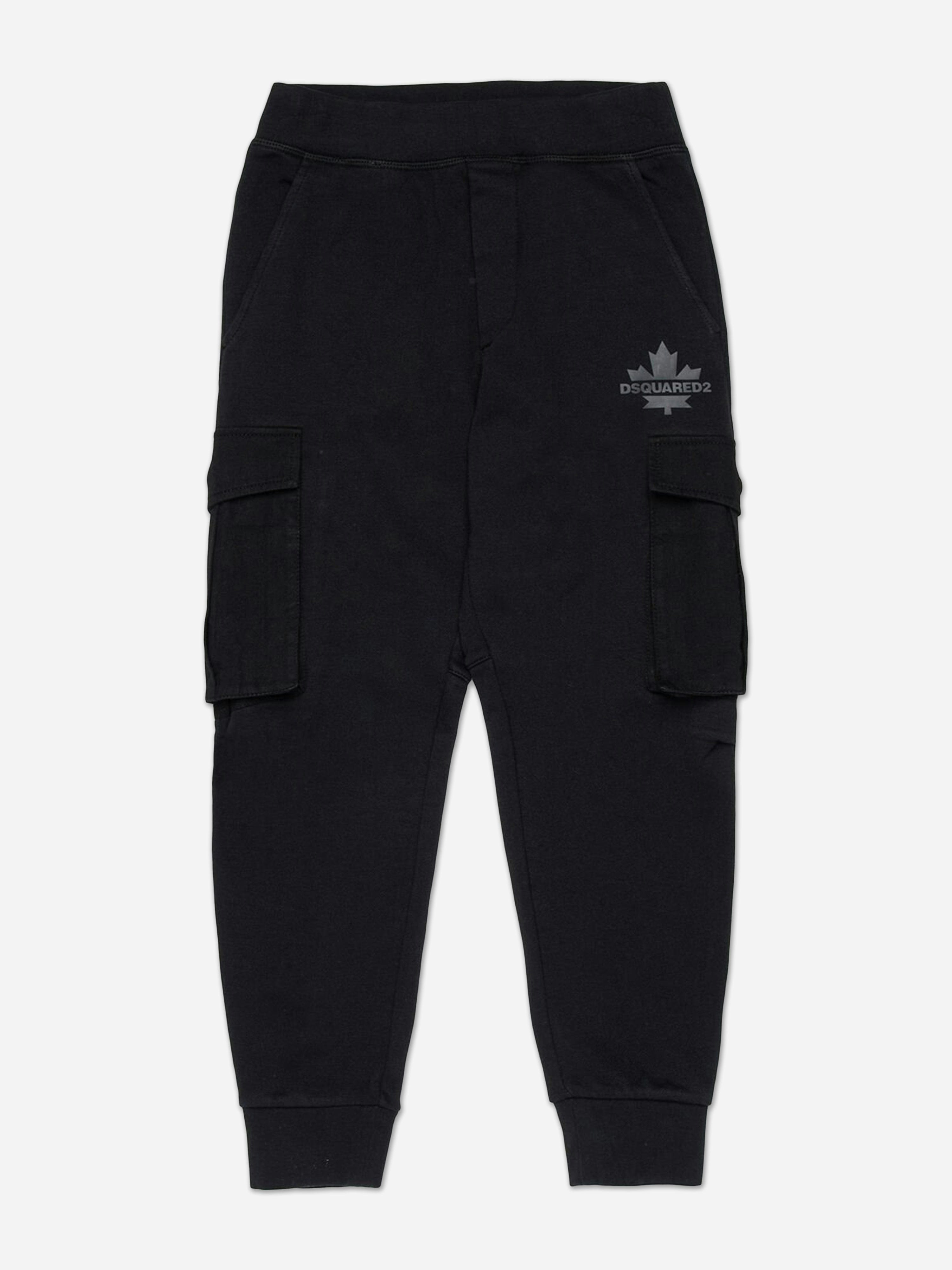 Dsquared2 Kids Boys Black Maple Leaf Logo Cargo Joggers In - 4 Yrs