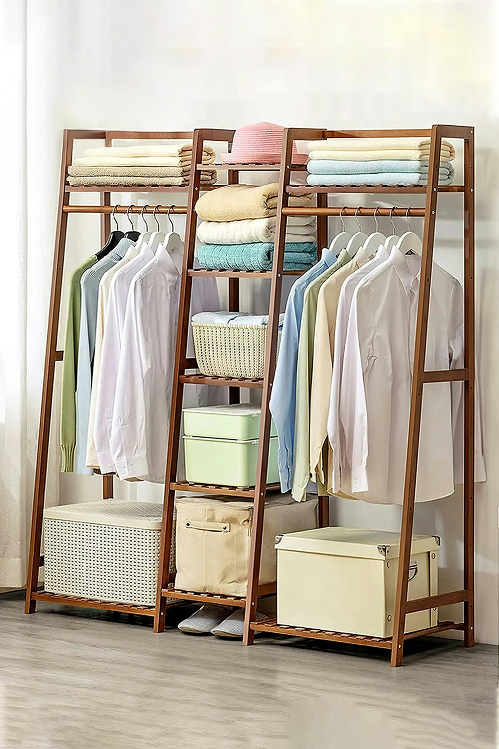 Rackhams Brown Multi-Functional Clothes Hanging Rack Coat Garment Rack 7 Tier Storage Shelf