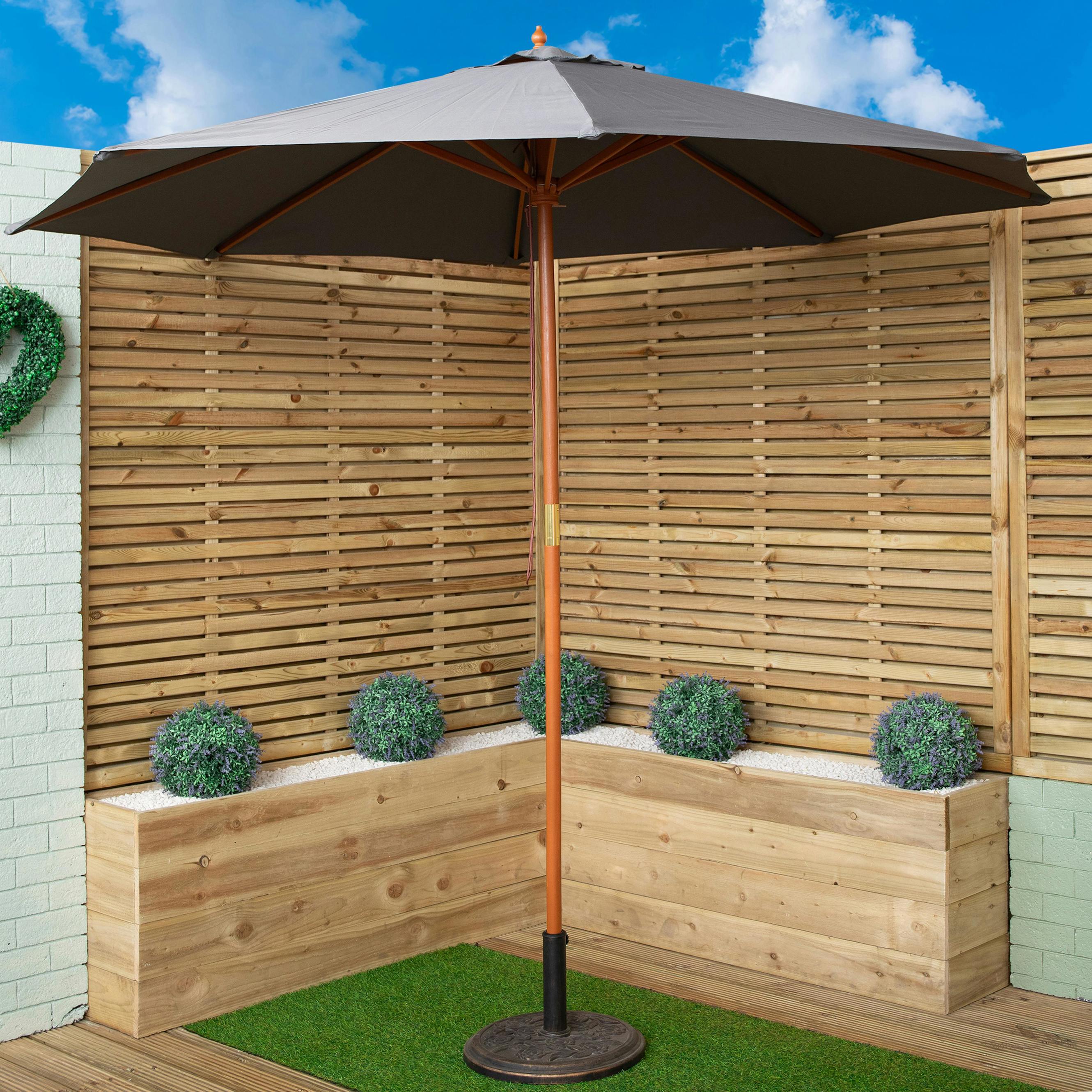 Samuel Alexander Grey 2.7M Outdoor Wooden Garden Parasol Sun Shade With Carry Bag In