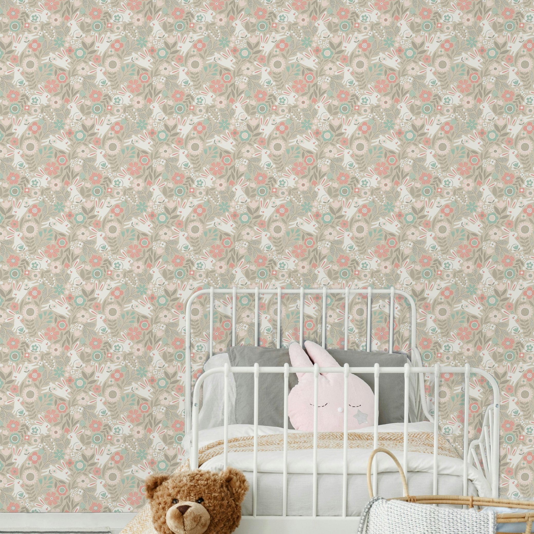 Hoopla Walls Light Bouncing Bunnies - Coconut Mix 10M Wallpaper - Coconut Mix