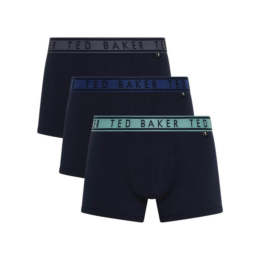 Ted Baker 3-Pack Contrast Waistband Boxer Trunks, Navy - Medium