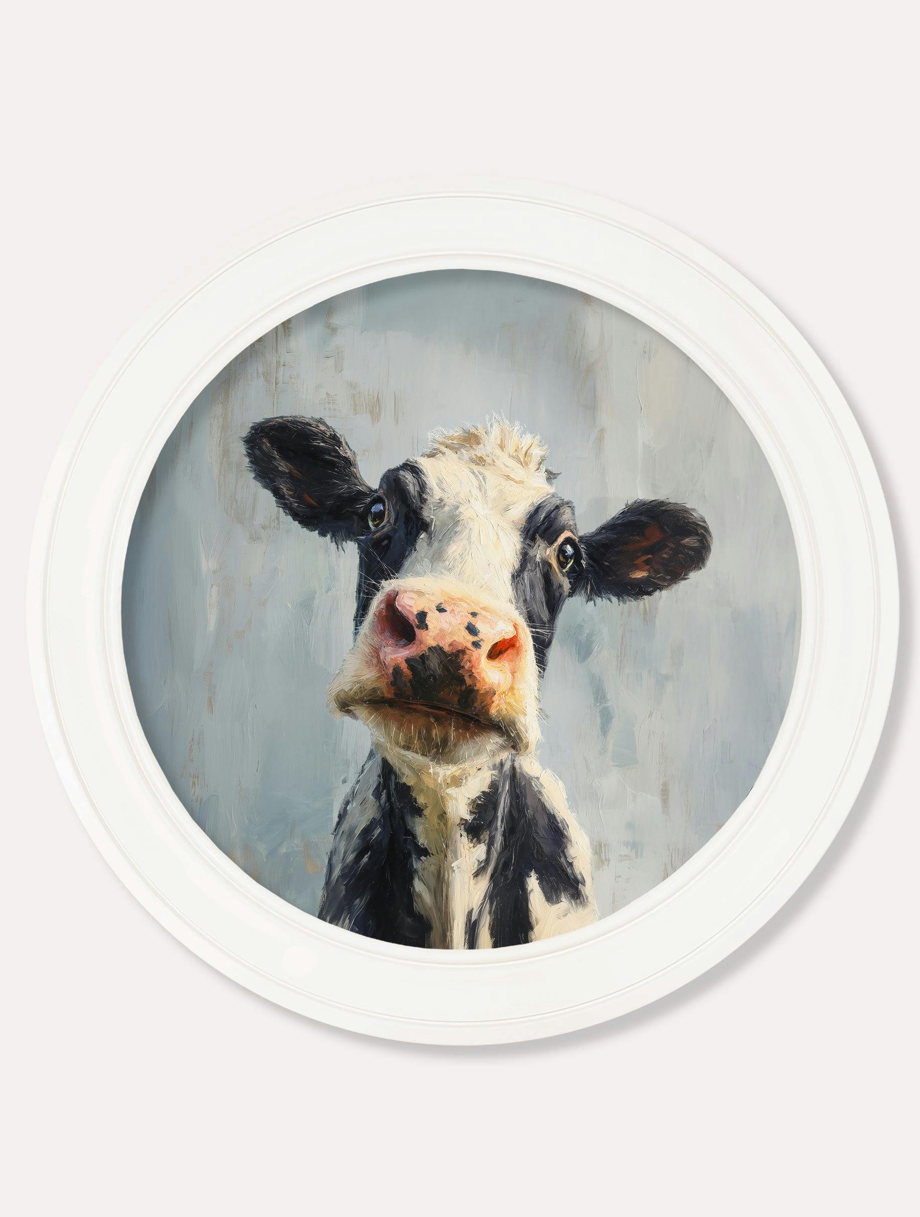 Exceptional Art White The Curious Cow - Oxford Strong Round Frame - The Curious Cow - 70 X 70Cm