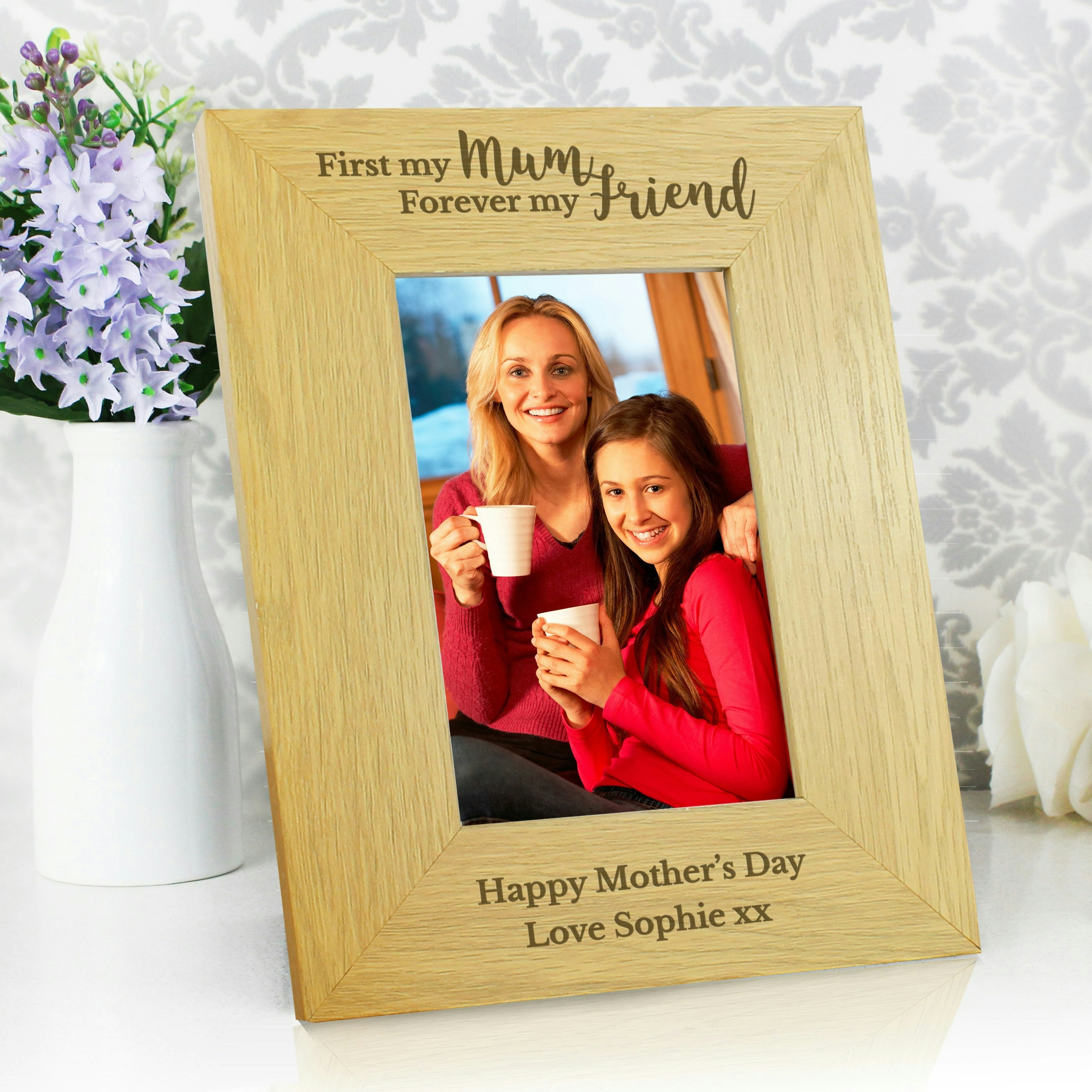 Personalised Memento Company Personalised 'First My Mum Forever My Friend' 6X4 Oak Finish Photo Frame