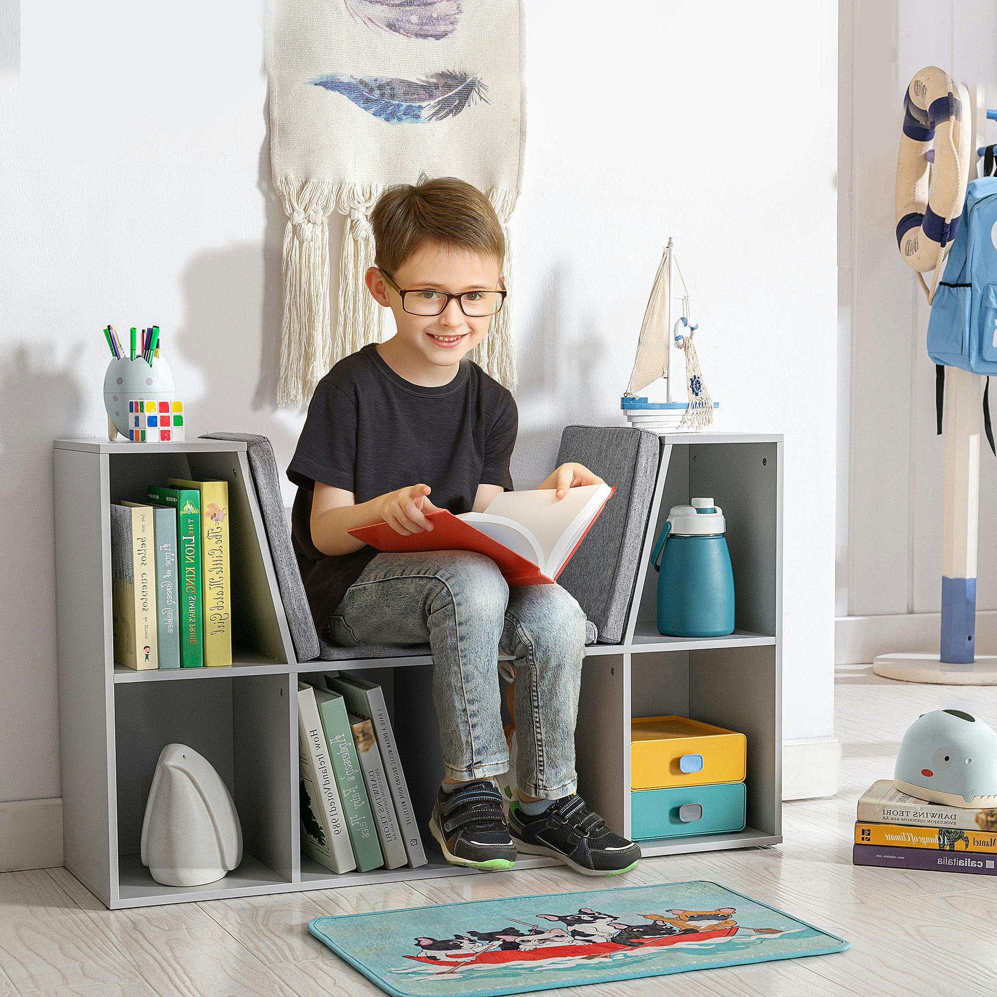 Homcom Grey Kids Cabinet W/ Six Compartments For Toys, Clothes, Books