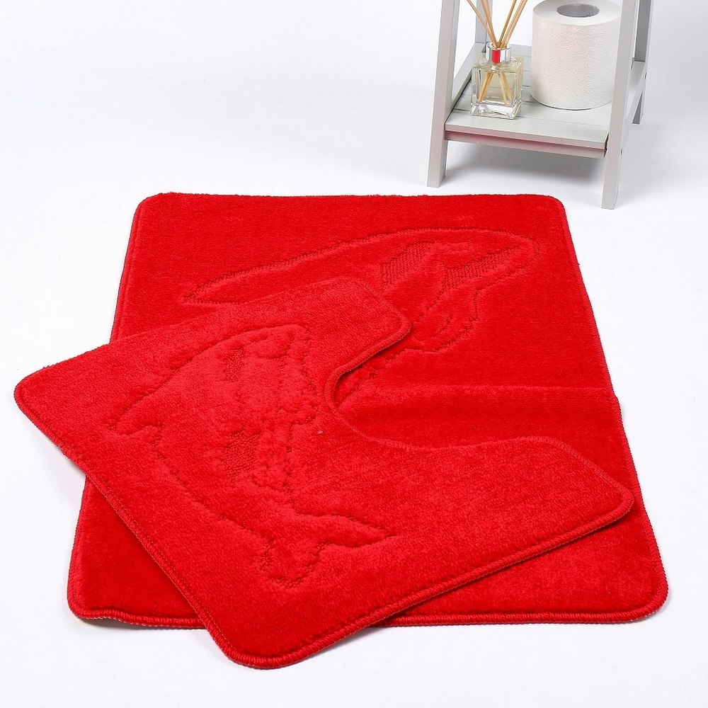 Homespace Direct Red Dolphin Anti-Slip Bath Mat And Pedestal Mat 2 Piece Set