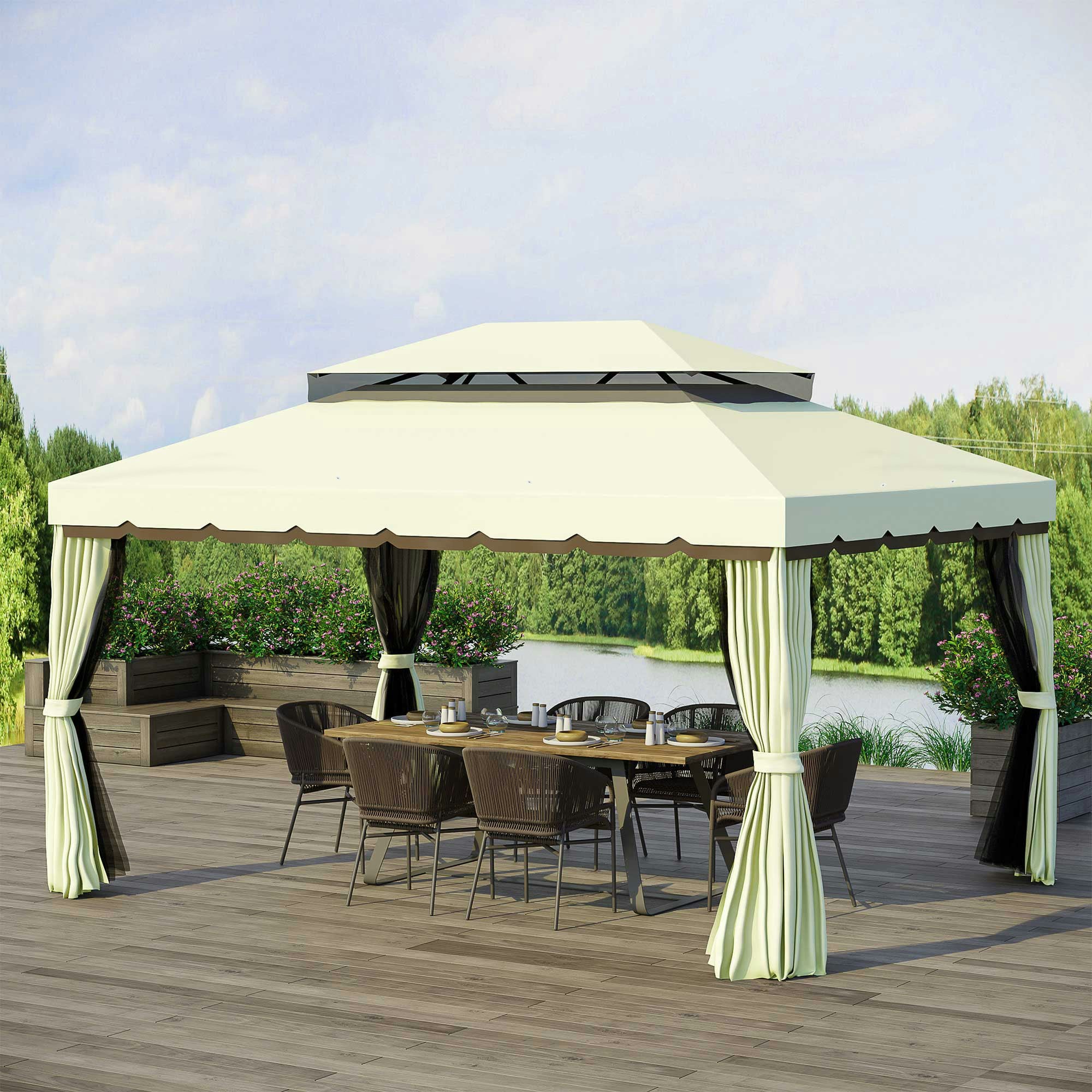 Outsunny Orange/Cream 3M X 3.6M Aluminium Gazebo Canopy Patio Marquee Party Tent - Aluminum Alloy, Metal - 2.9M X 3.9M X 2.7M