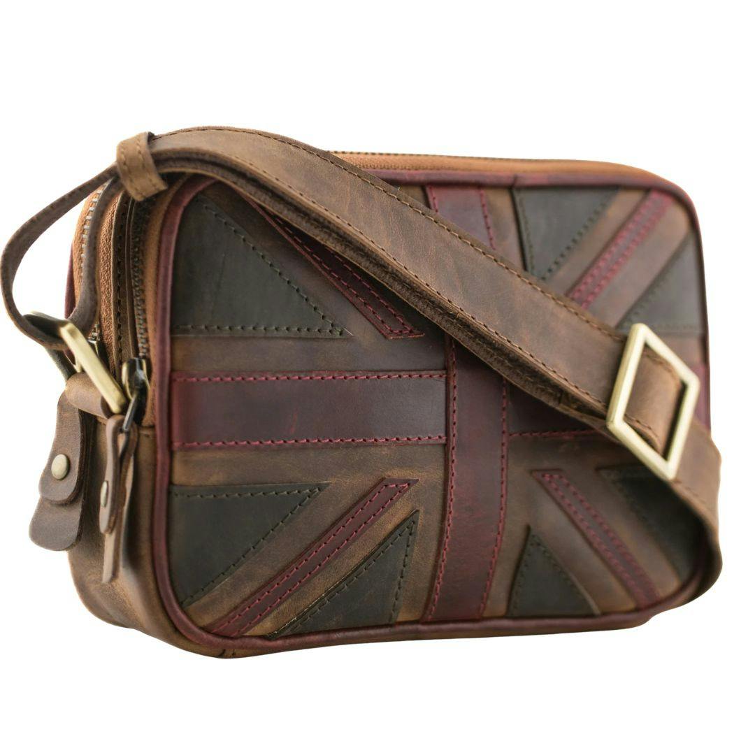 Mala Leather Brown Union Jack Vintage Double Zip Camera Day Bag - One Size - Leather