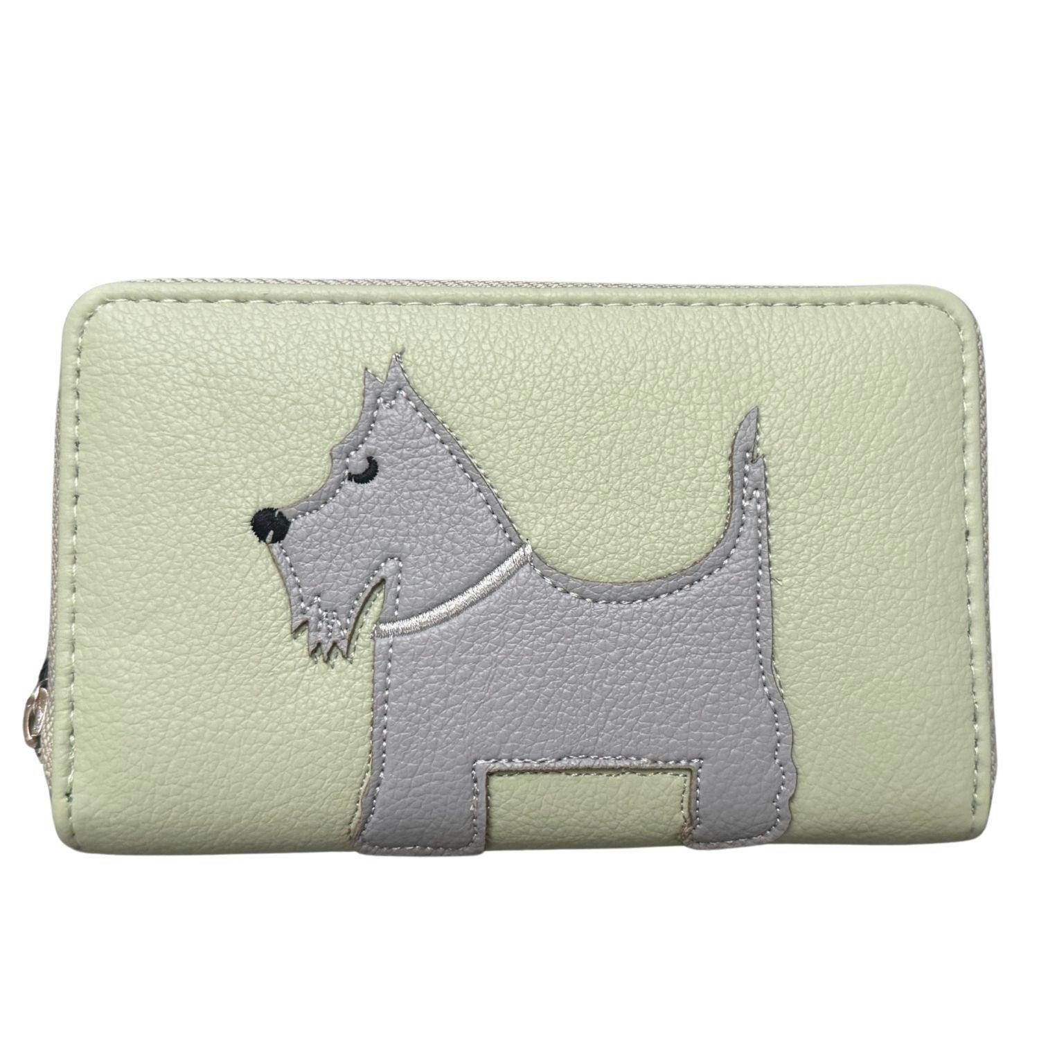 Fores Collection Women's Scottie Dog Zip Around Purse – ’S Faux Leather Concertina Wallet - Pistachio
